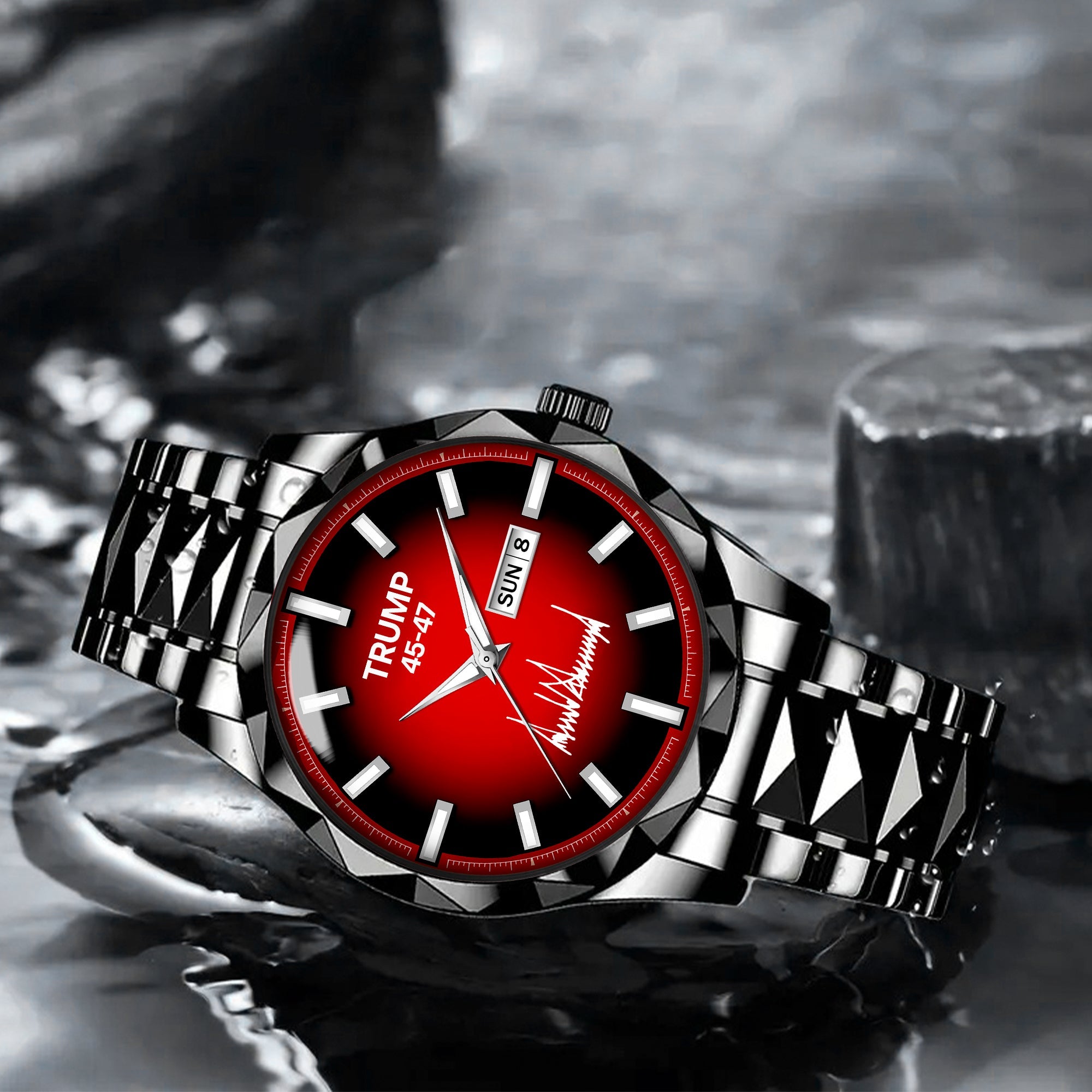 TRUMP 45-47 Watch 2026 Luxury Black Steel – Signature Red Sport Dial