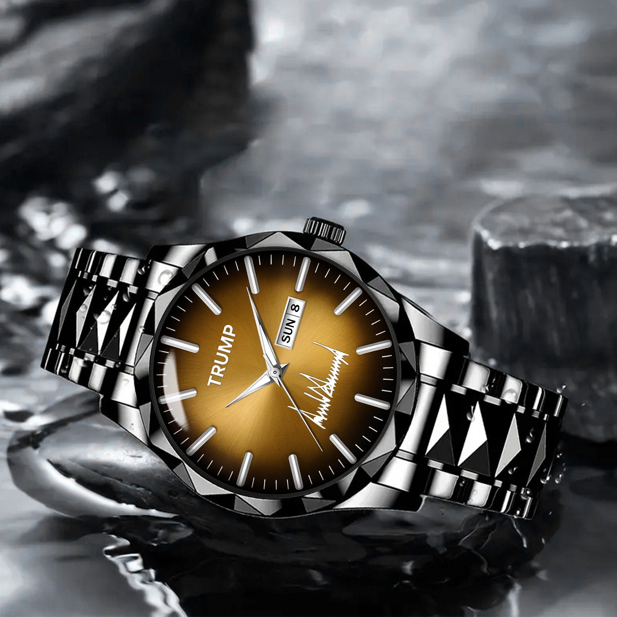 TRUMP Watch 2026 Luxury Black Steel – Signature Sunburst Gold Dial