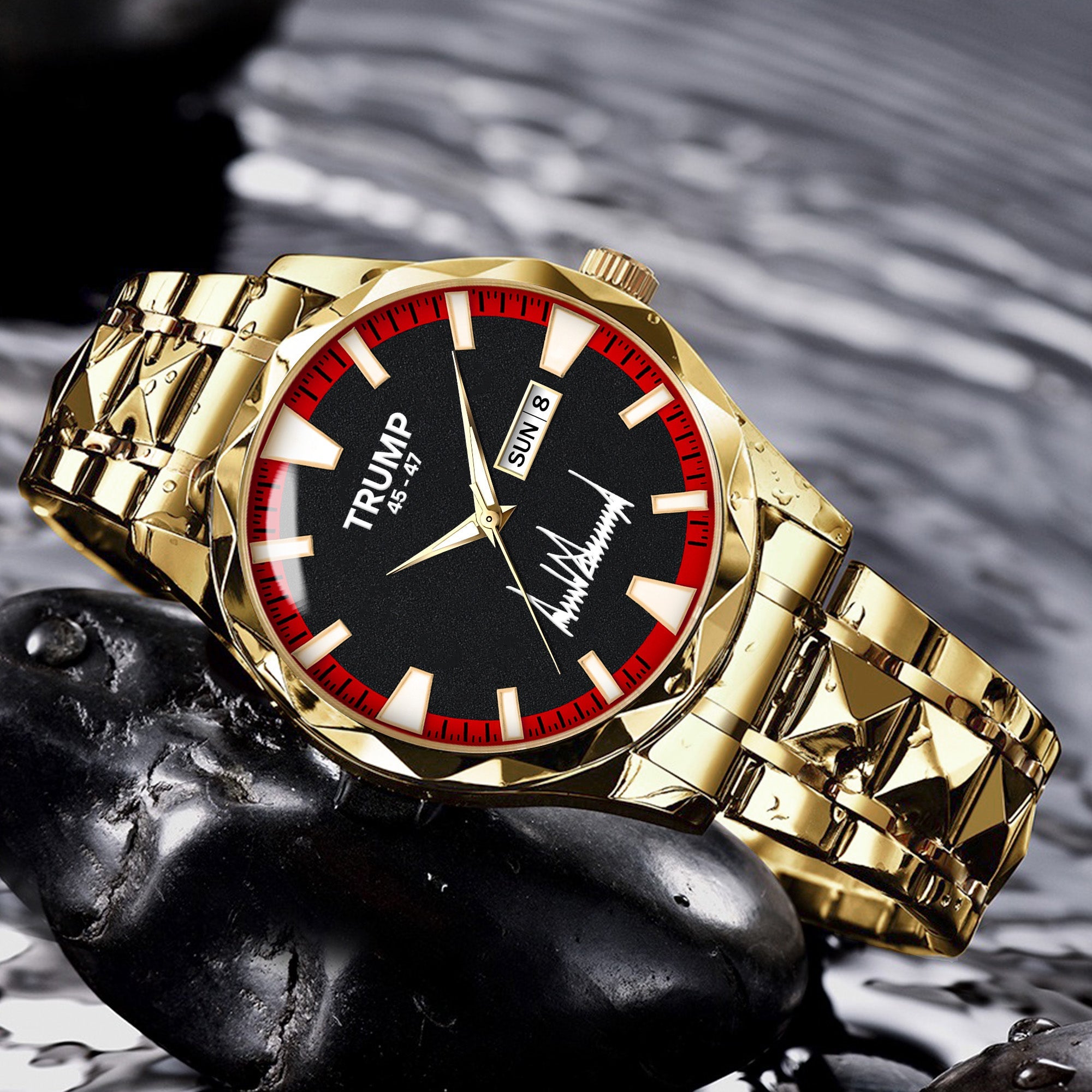 TRUMP 45-47 Watch 2026 Luxury Gold Steel – Signature Red Sport Dial