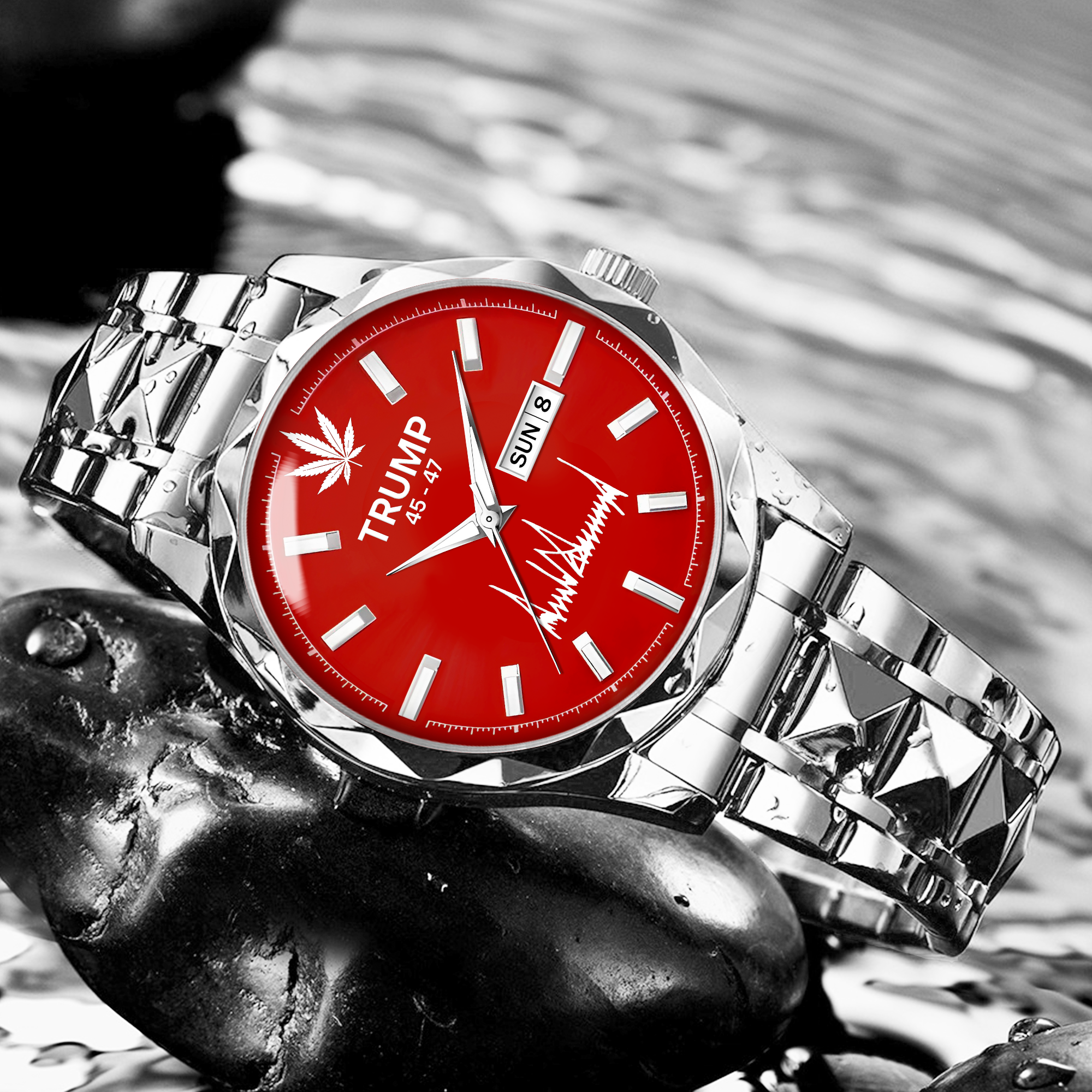 TRUMP 45–47 Schedule III Limited Watch 2026 – Silver Steel Case, Red Dial – Luxury Men’s Watch