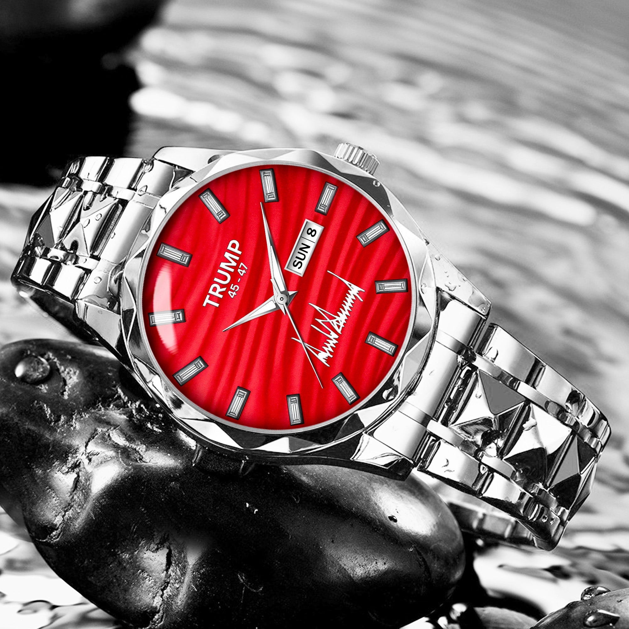 TRUMP 45-47 Watch 2026 Luxury Silver – Signature Red Dial