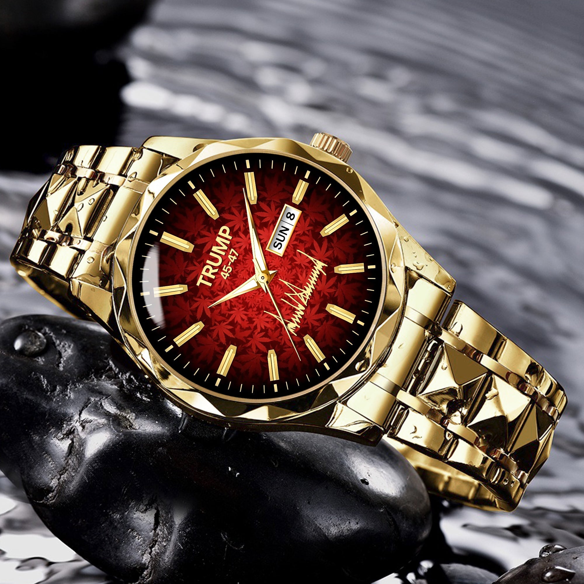 TRUMP 45–47 Schedule III Watch 2026 – Gold Case, Crimson Red Dial – Luxury Men’s Watch