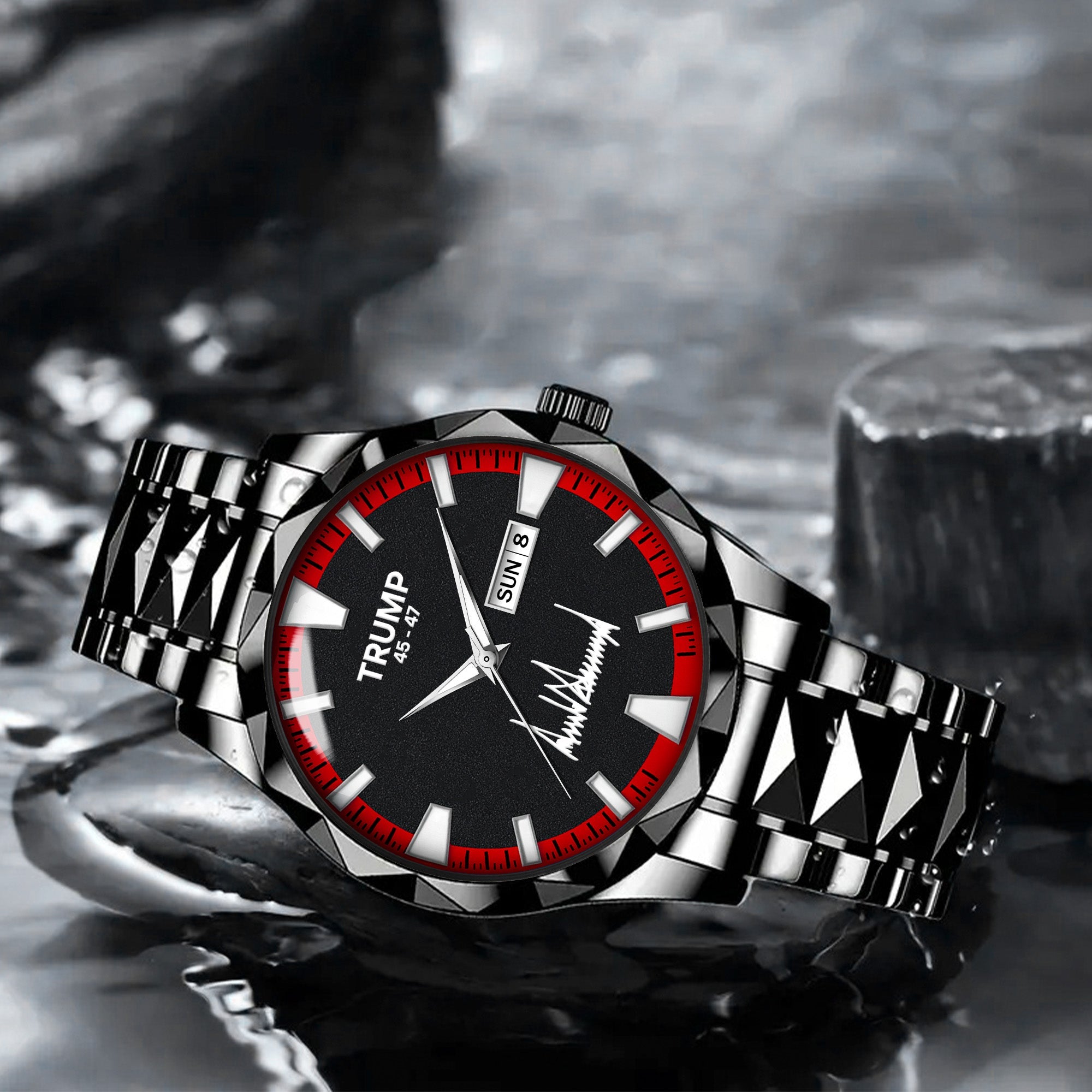 TRUMP 45-47 Watch 2026 Luxury Black Steel – Signature Red Sport Dial