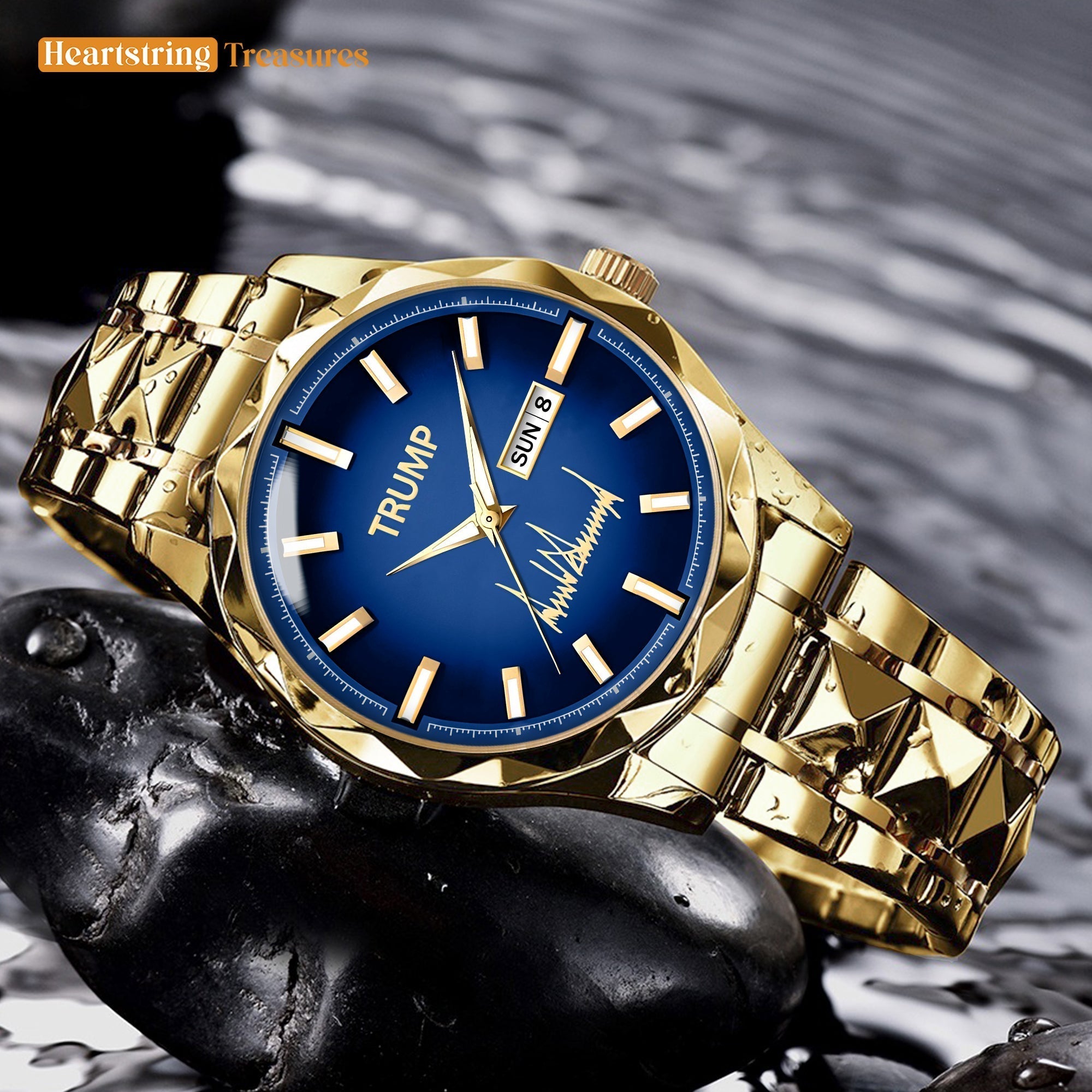TRUMP Watch 2026 Silver Blue Dial - Luxury Gold Timepiece for Men