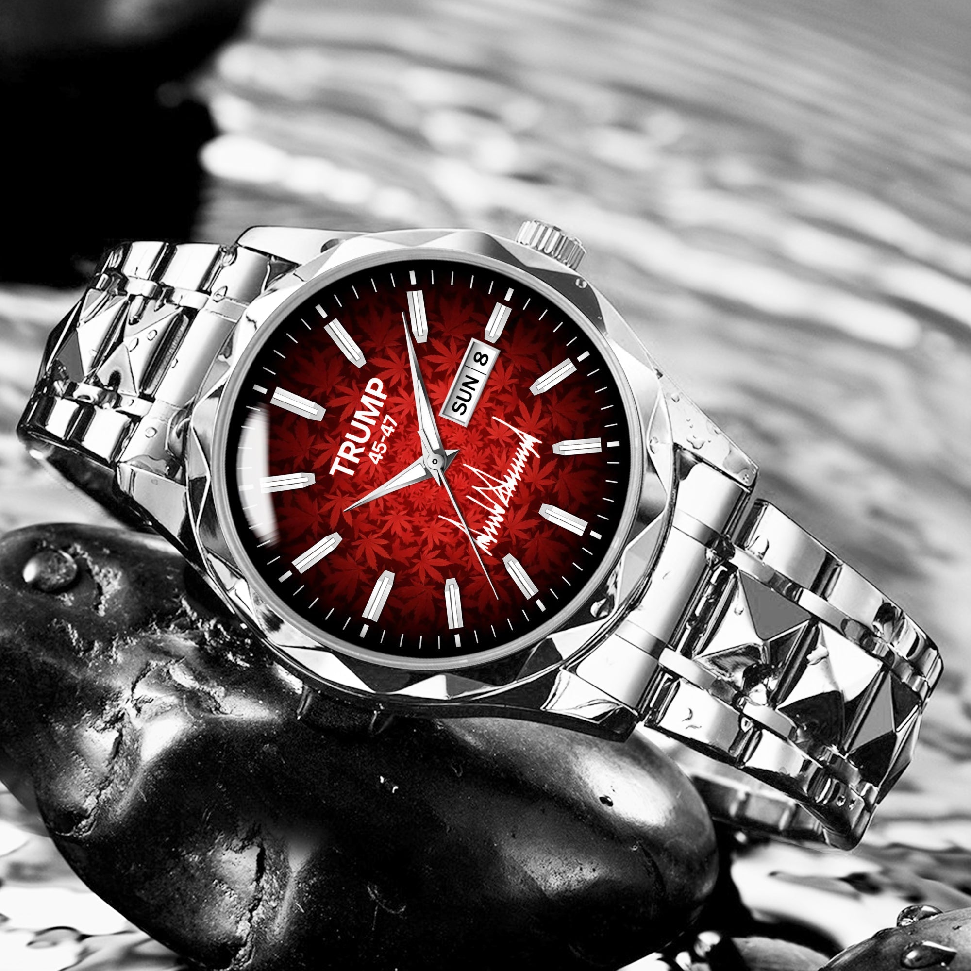 TRUMP 45–47 Schedule III Watch 2026 – Silver Case, Crimson Red Dial – Luxury Men’s Watch