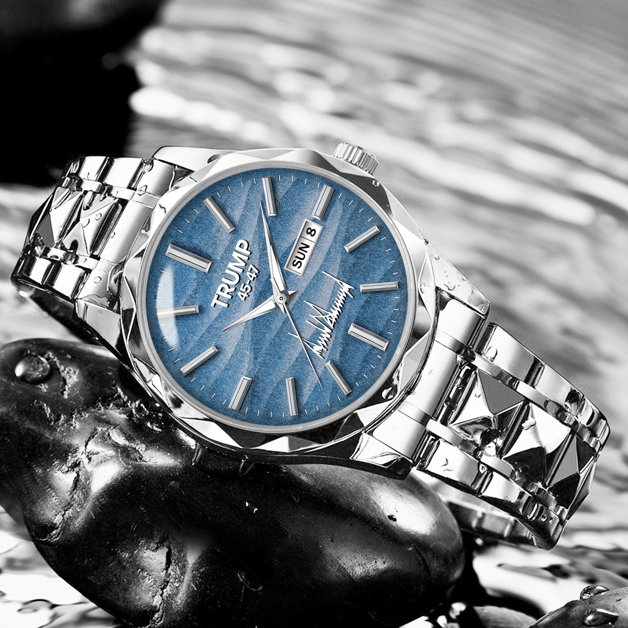 TRUMP 45-47 Watch 2026 Luxury Silver Steel – Signature Sky Blue Dial
