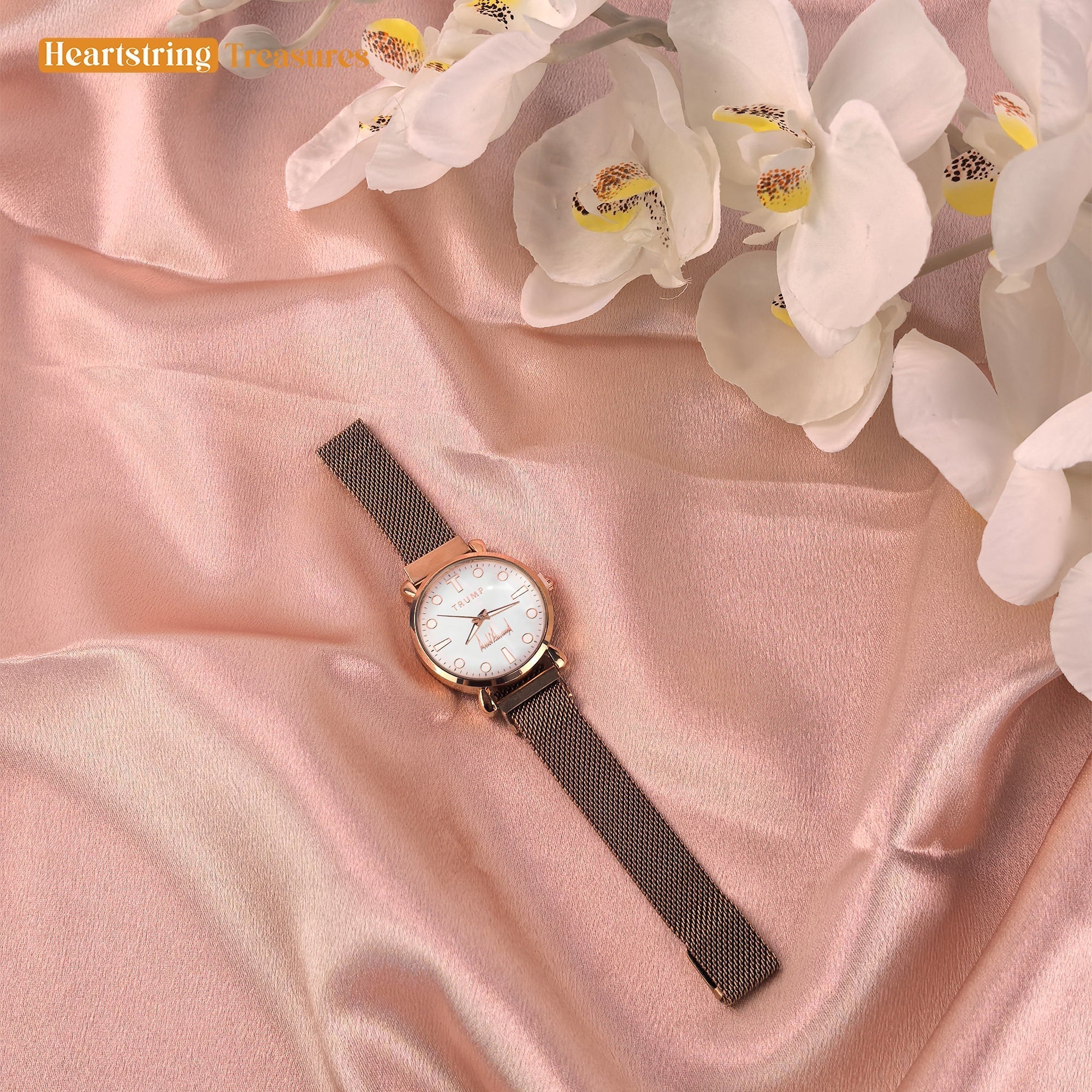 TRUMP Watch 2026 Luxury Gold – Rose-Tinted White Dial – Gold Watch for Women