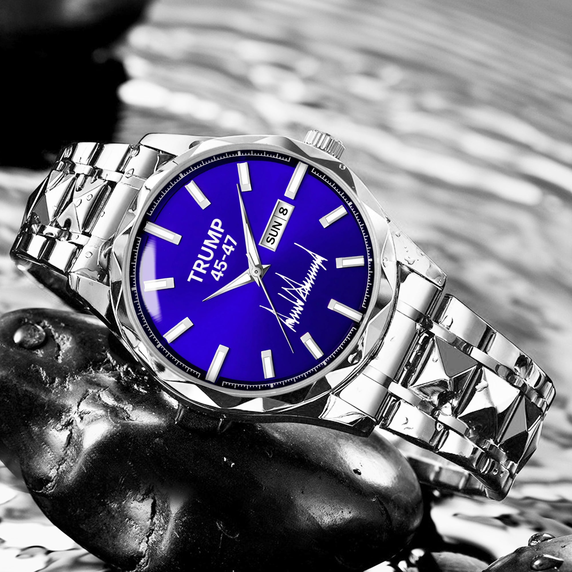 TRUMP 45-47 Watch 2026 Silver Blue Dial – Luxury Steel Watch for Men