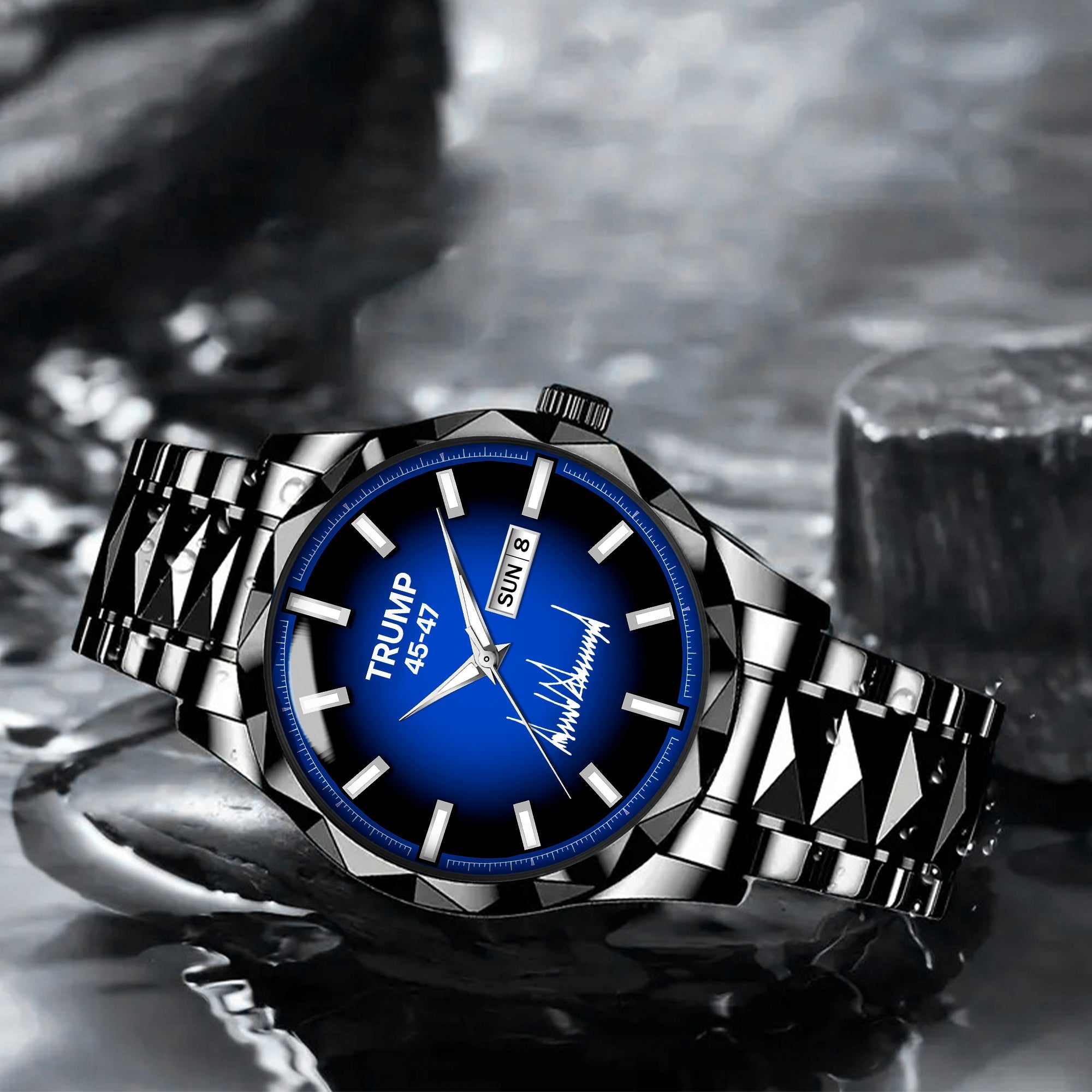 TRUMP 45-47 Watch 2026 Luxury Black Steel – Signature Royal Blue Dial