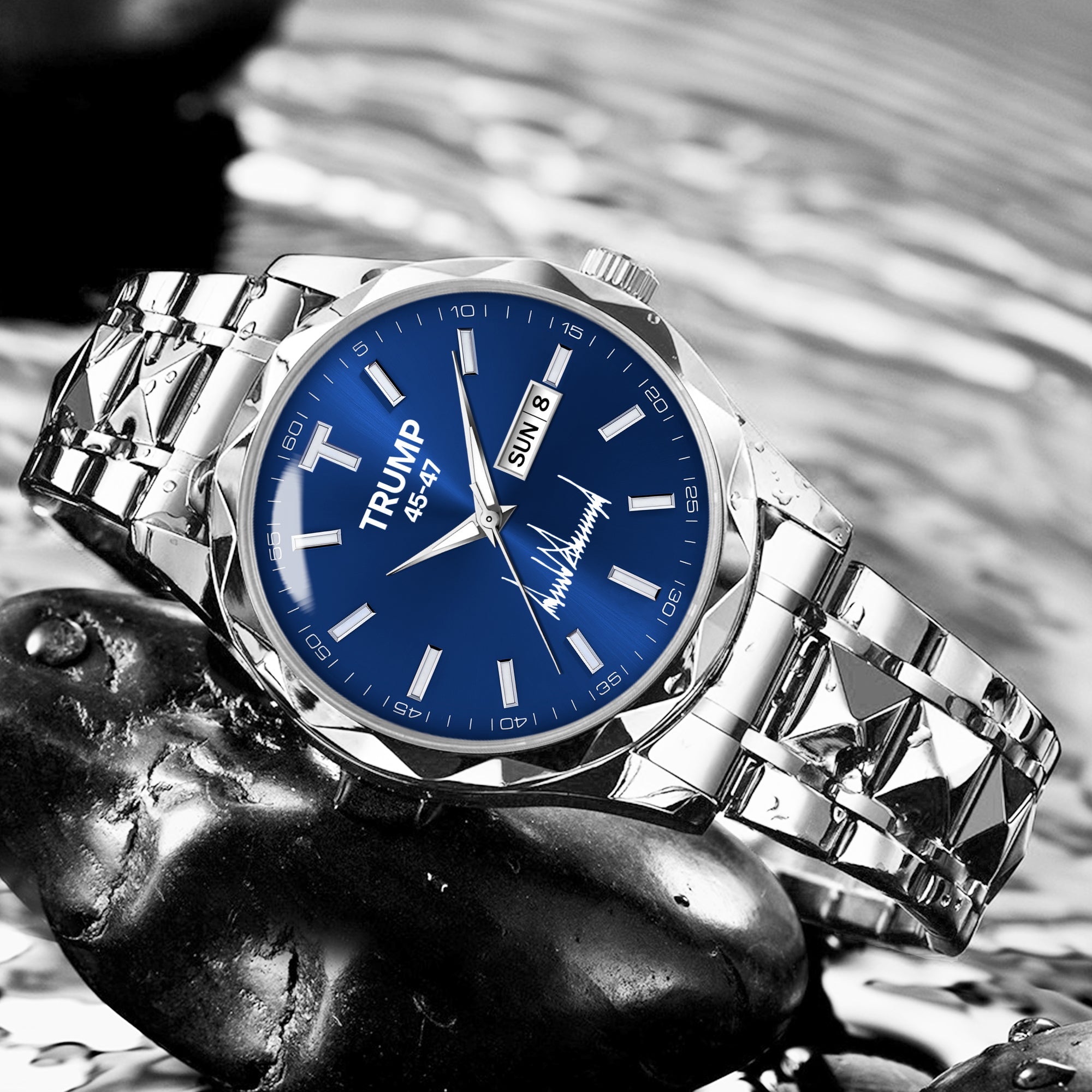 TRUMP 45-47 Watch 2026 Luxury Silver – Deep Ocean Blue Dial – Watch for Men