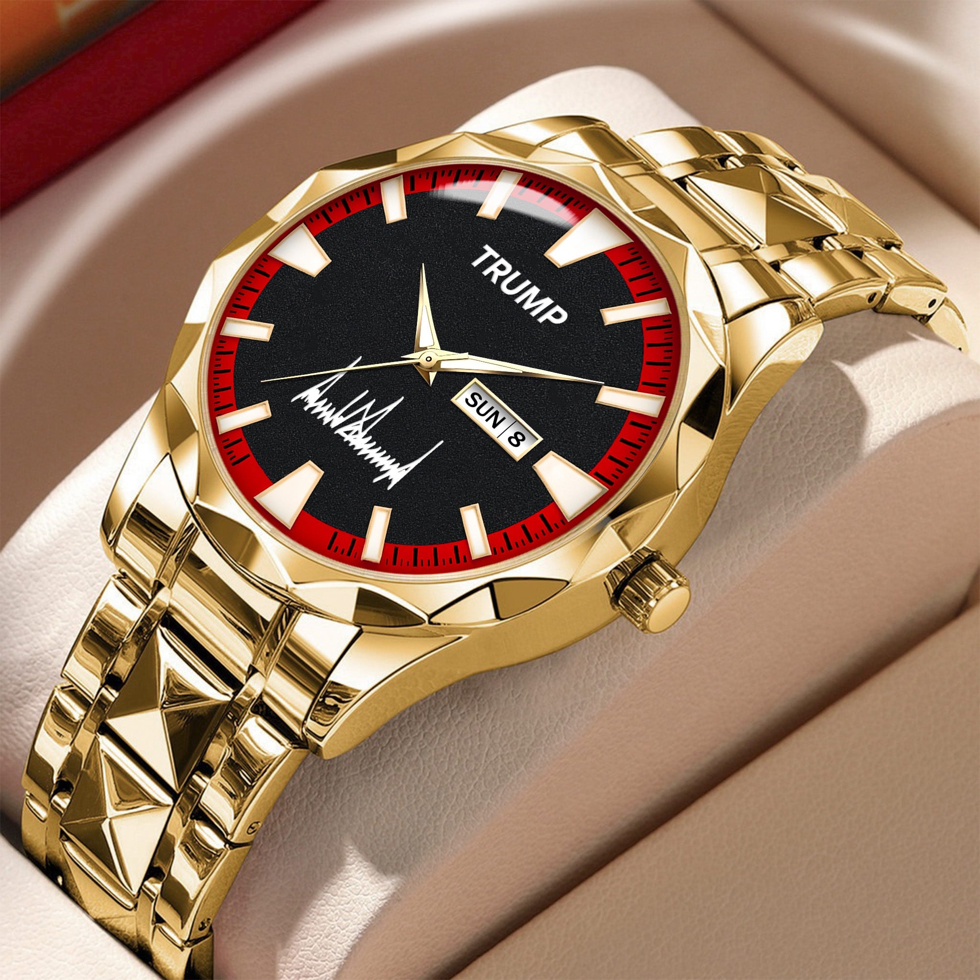 TRUMP Watch 2026 Luxury Gold Steel – Signature Red Sport Dial