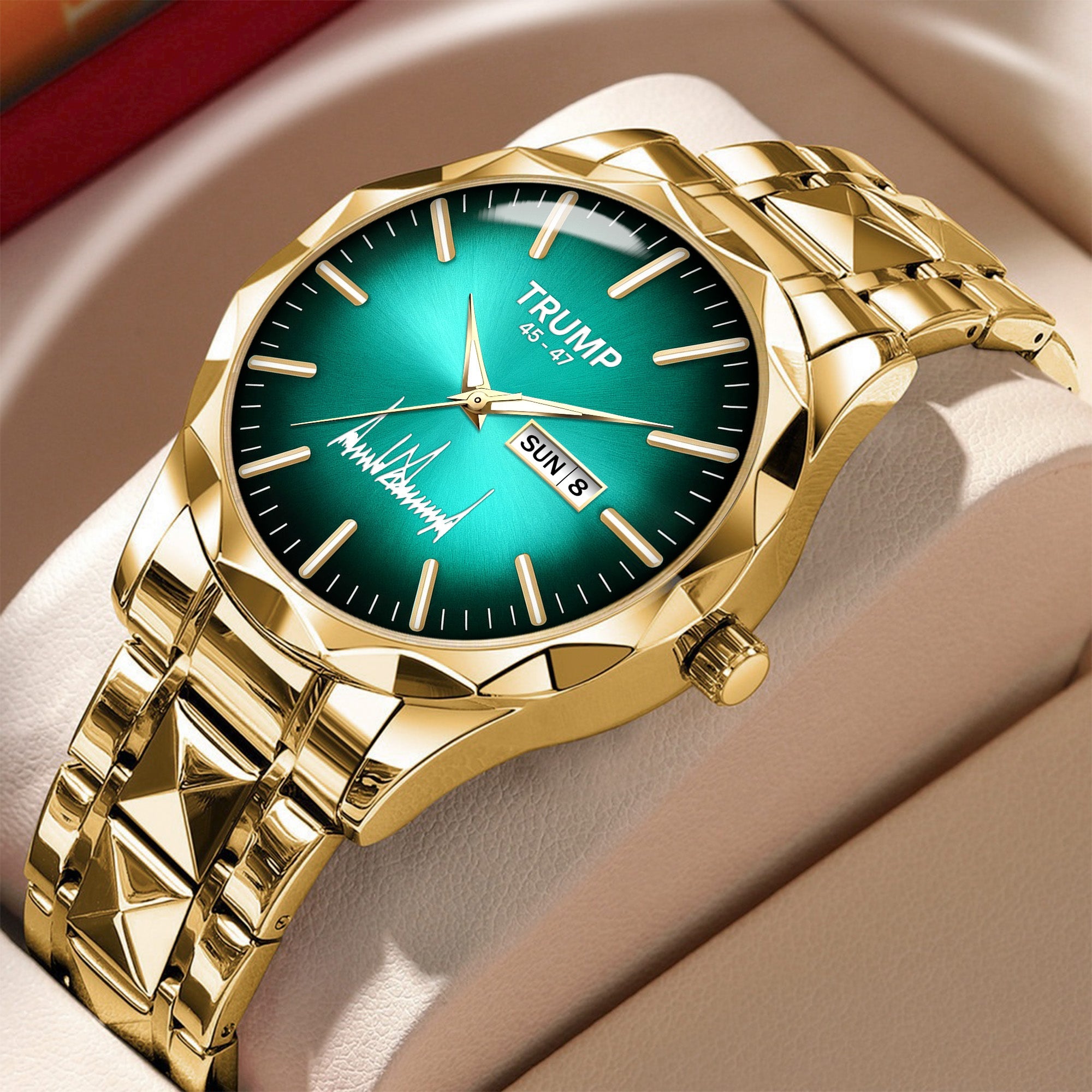 TRUMP 45-47 Watch 2026 Luxury Gold – Emerald Green Sunburst Dia