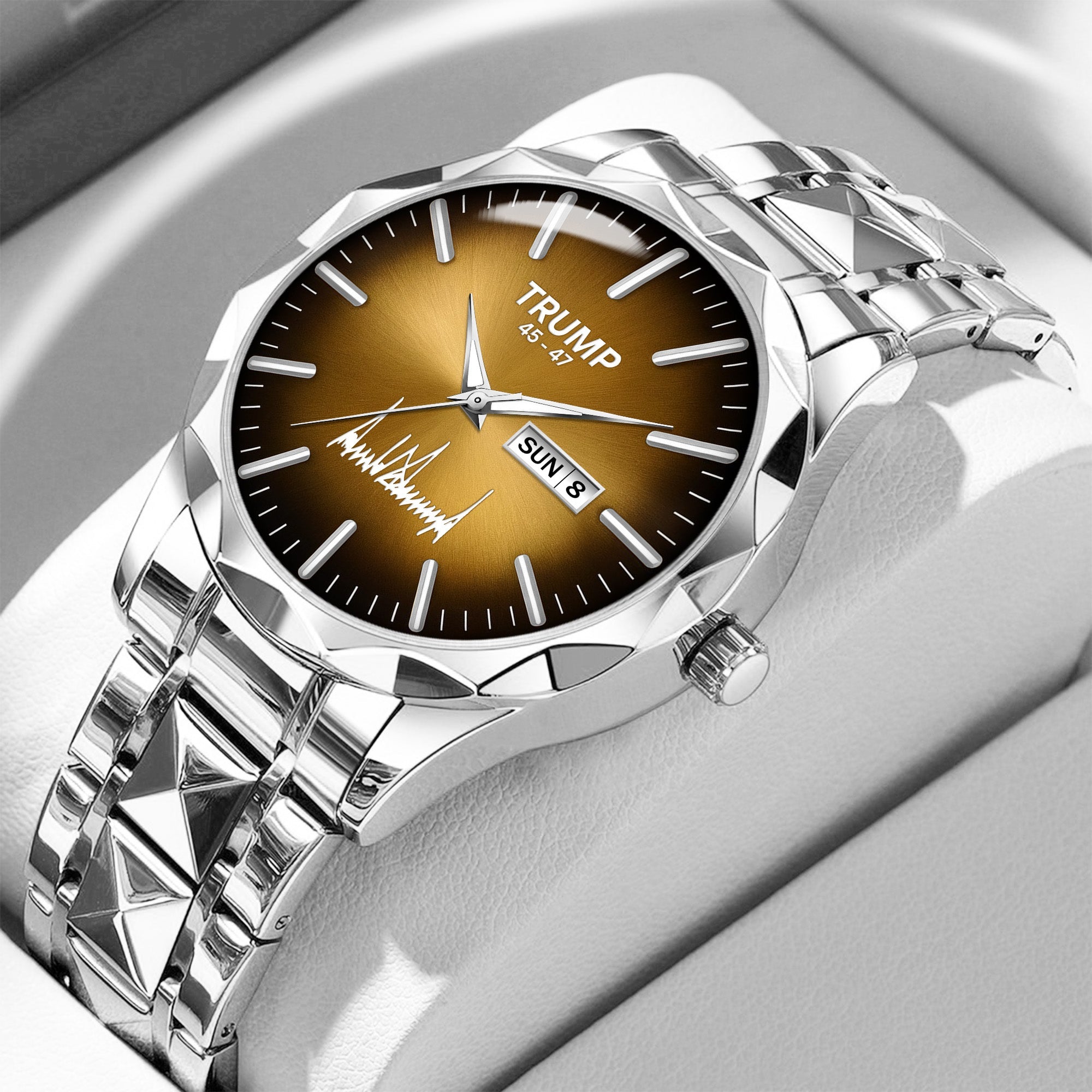 TRUMP 45-47 Watch 2026 Luxury Silver – Chocolate Brown Sunburst Dial