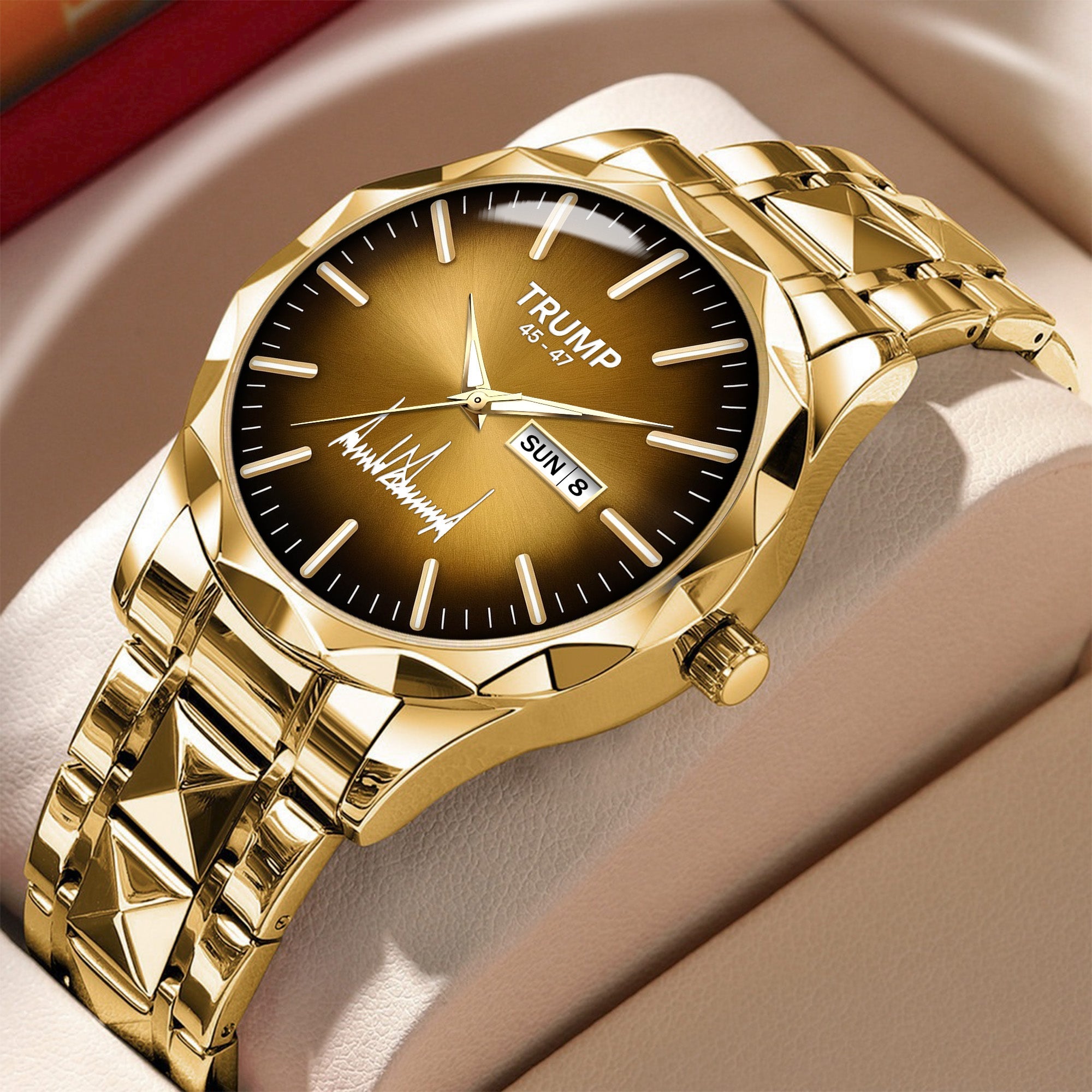 TRUMP 45-47 Watch 2026 Luxury Gold – Chocolate Brown Sunburst Dial