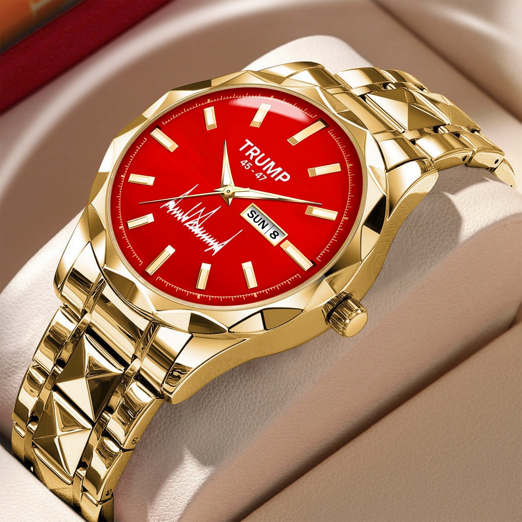 TRUMP 45-47 Watch 2026 – Gold Case, Red Dial – Luxury Men’s Watch