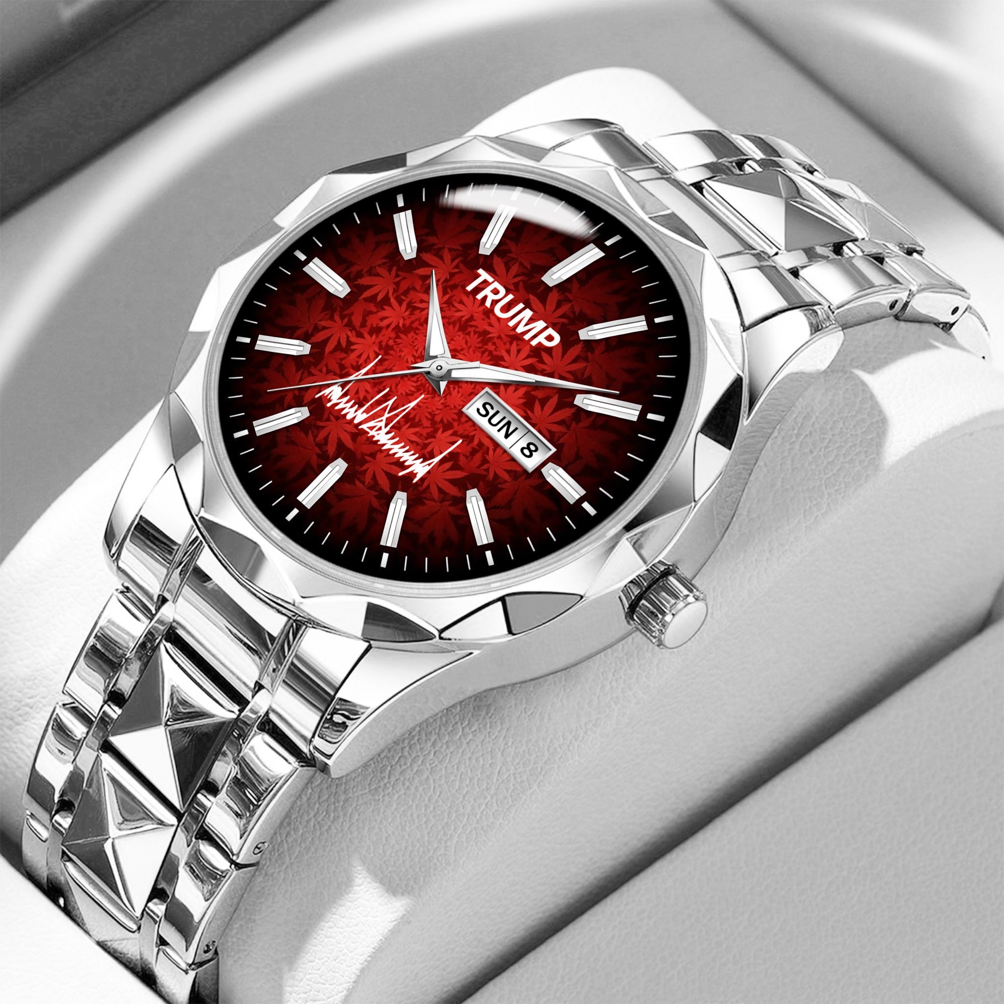 TRUMP Schedule III Watch 2026 – Silver Case, Crimson Red Dial – Luxury Men’s Watch