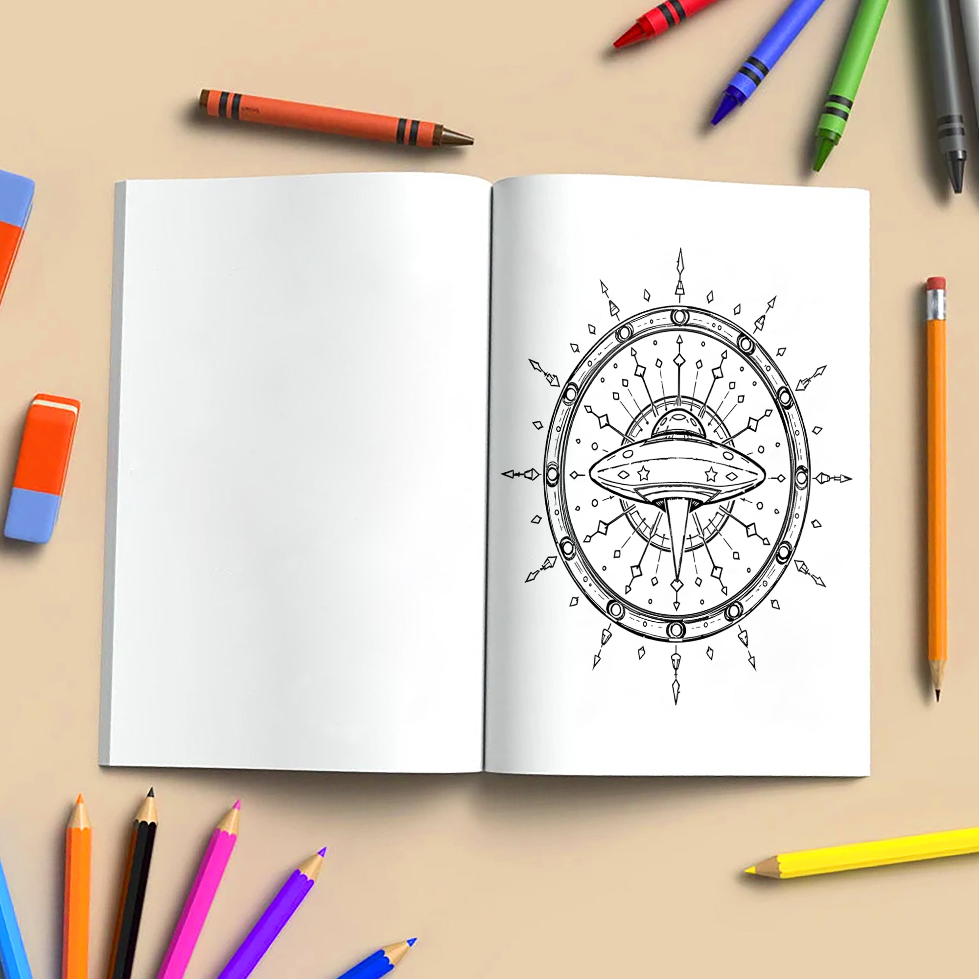 Galactic Mandalas – Mandala Coloring Pages – 48 Pages – UFOs, Aliens, Meteors & Cosmic Symbols – For Adults