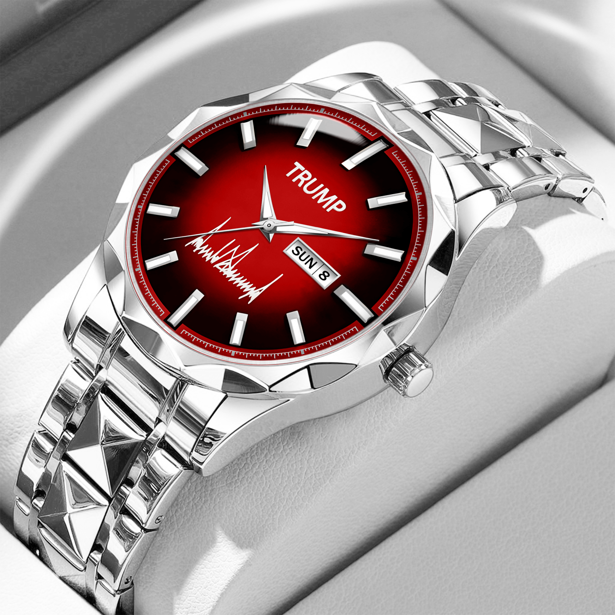 TRUMP Watch 2026 – Silver Strap, Red Dial for Men