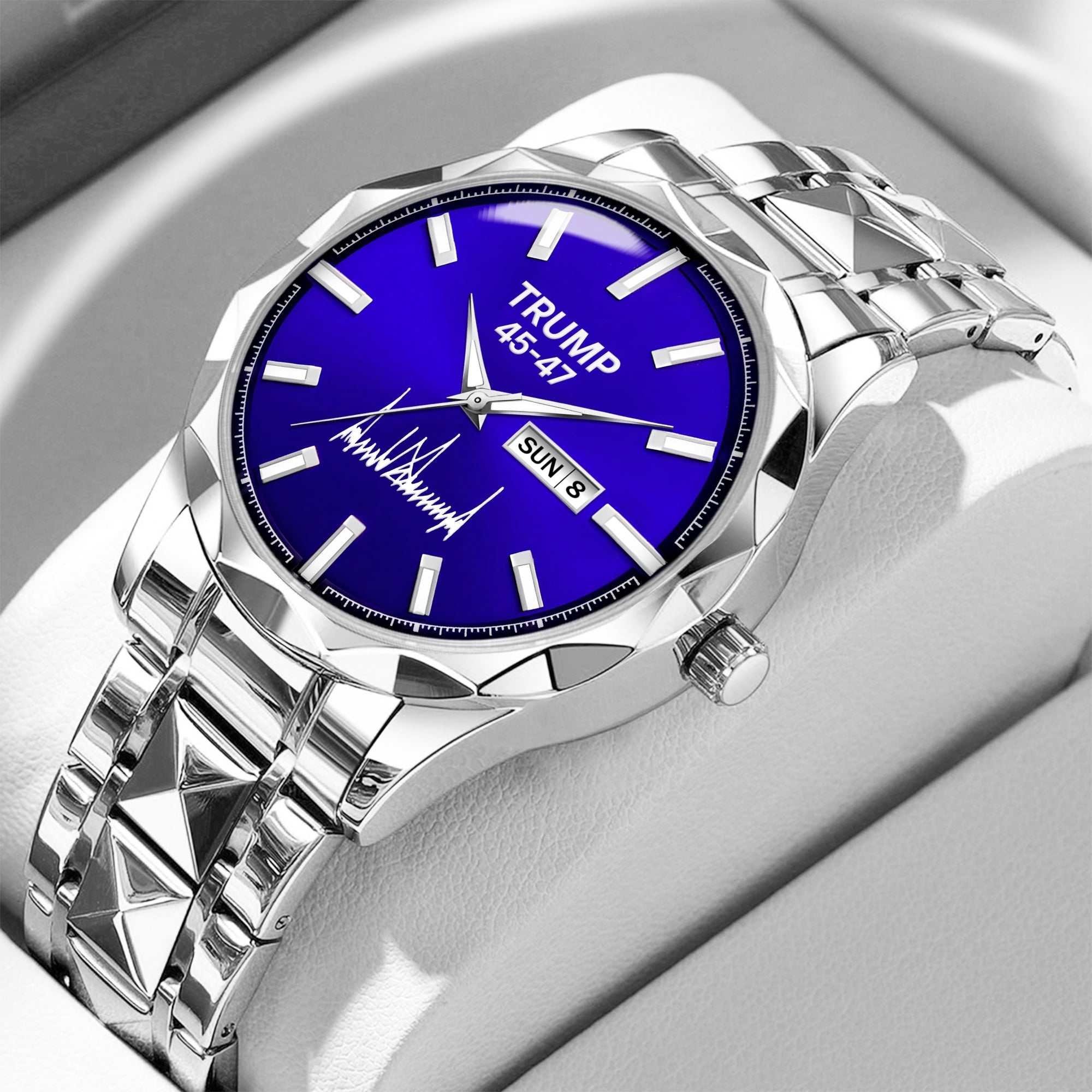 TRUMP 45-47 Watch 2026 Silver Blue Dial – Luxury Steel Watch for Men