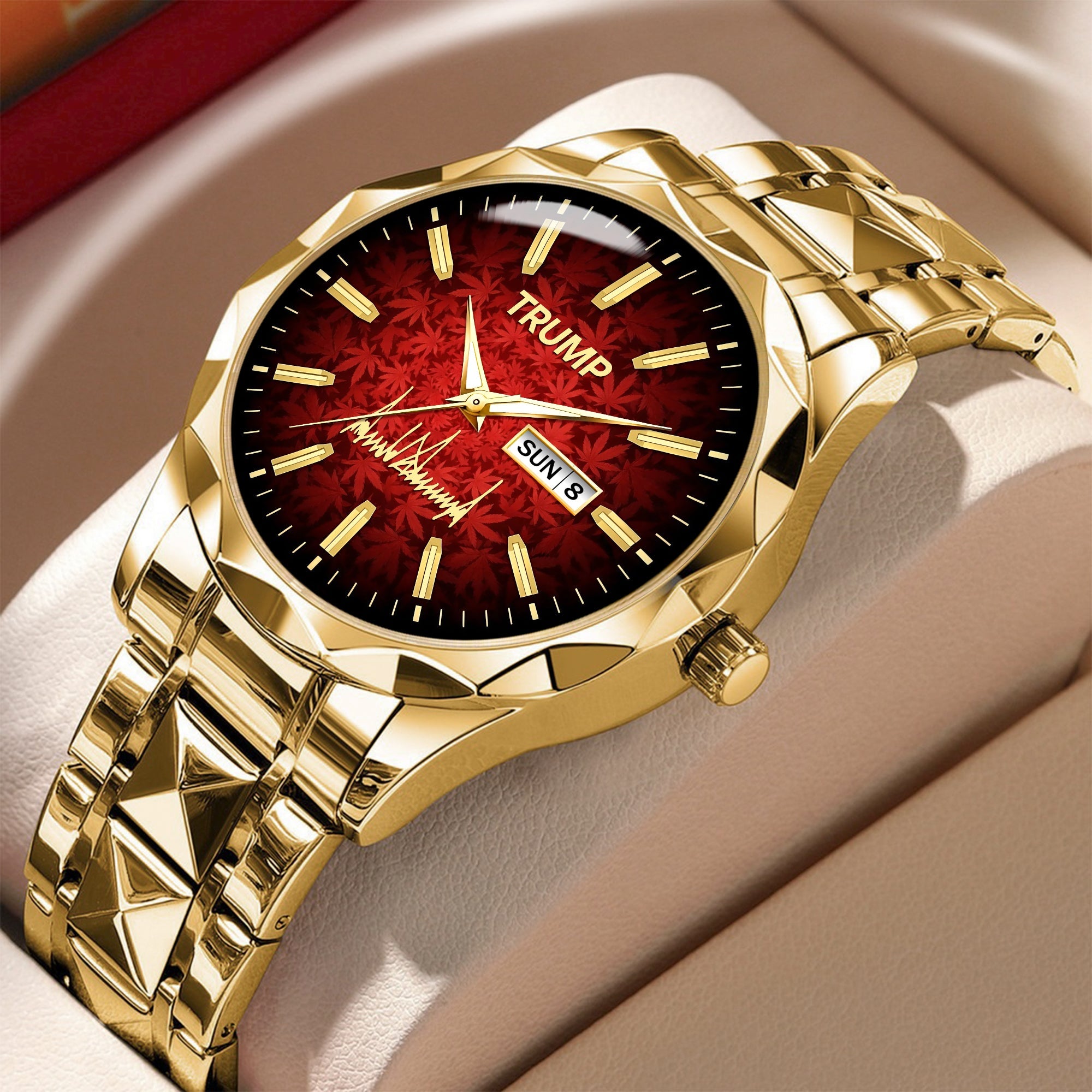 TRUMP Schedule III Watch 2026 – Gold Case, Crimson Red Dial – Luxury Men’s Watch