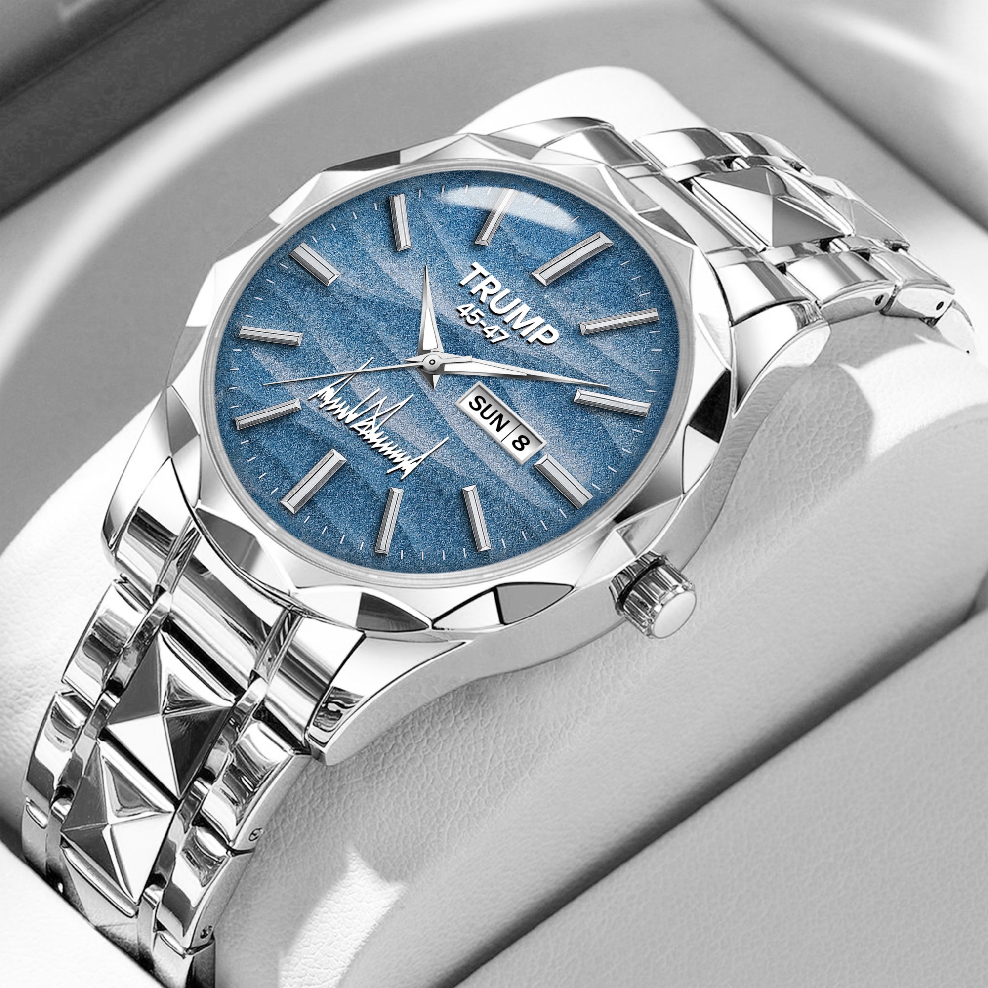 TRUMP 45-47 Watch 2026 Luxury Silver Steel – Signature Sky Blue Dial