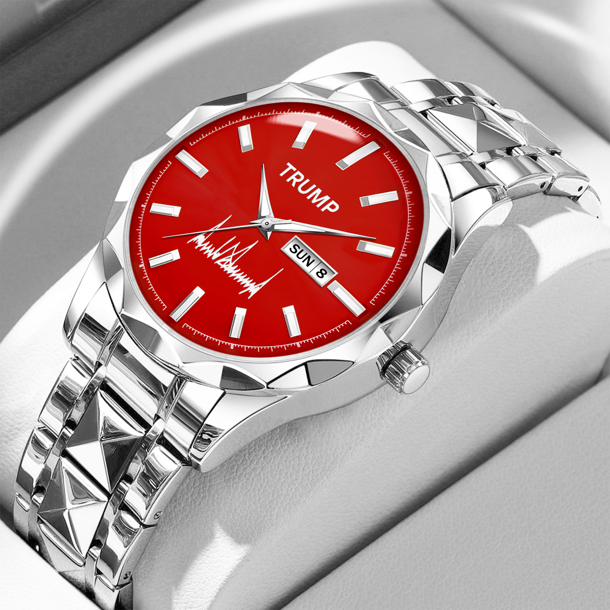 TRUMP Watch 2026 Silver Red Dial –Luxury Steel Watch for Men