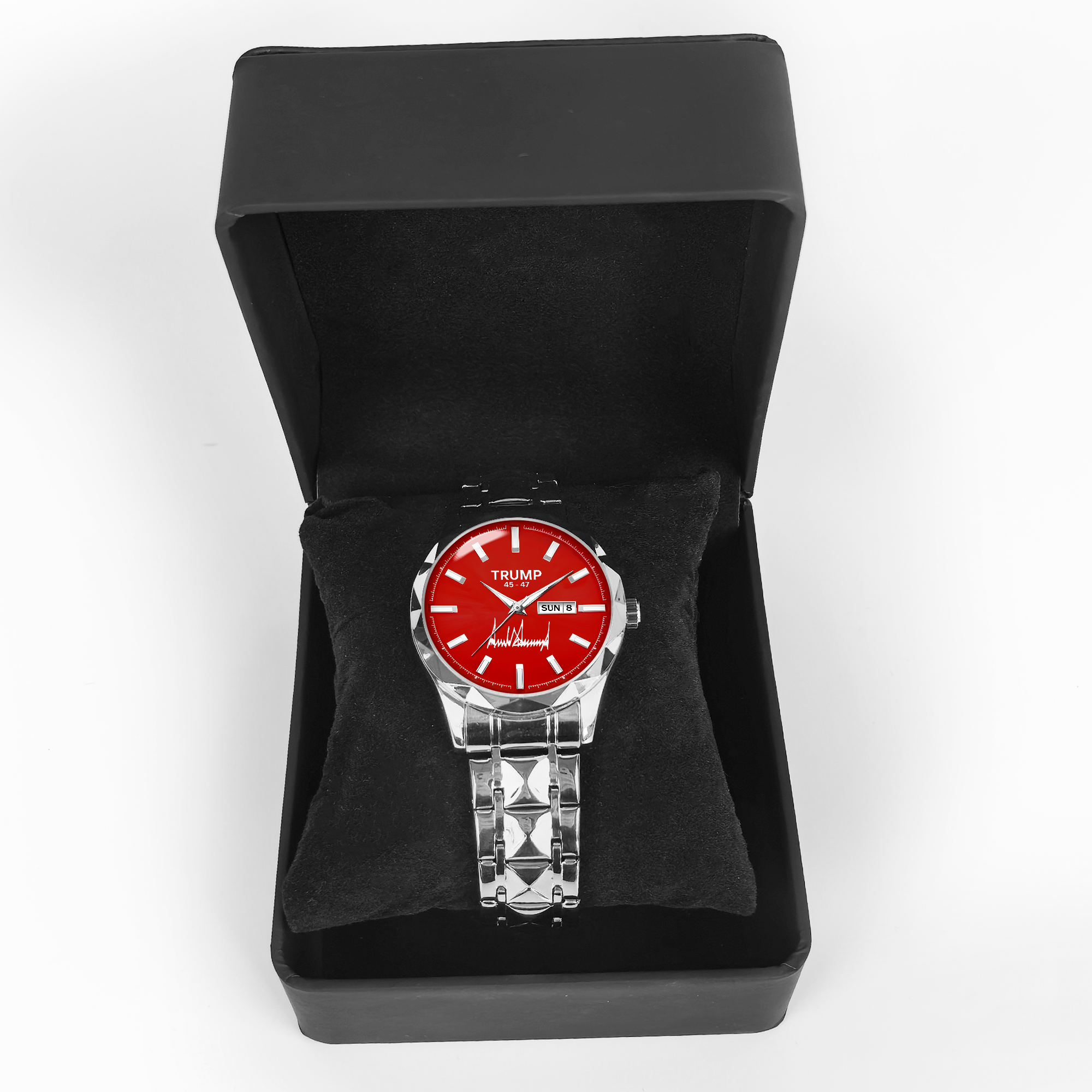 TRUMP 45-47 Watch 2026 Silver Red Dial – Luxury Steel Watch for Men