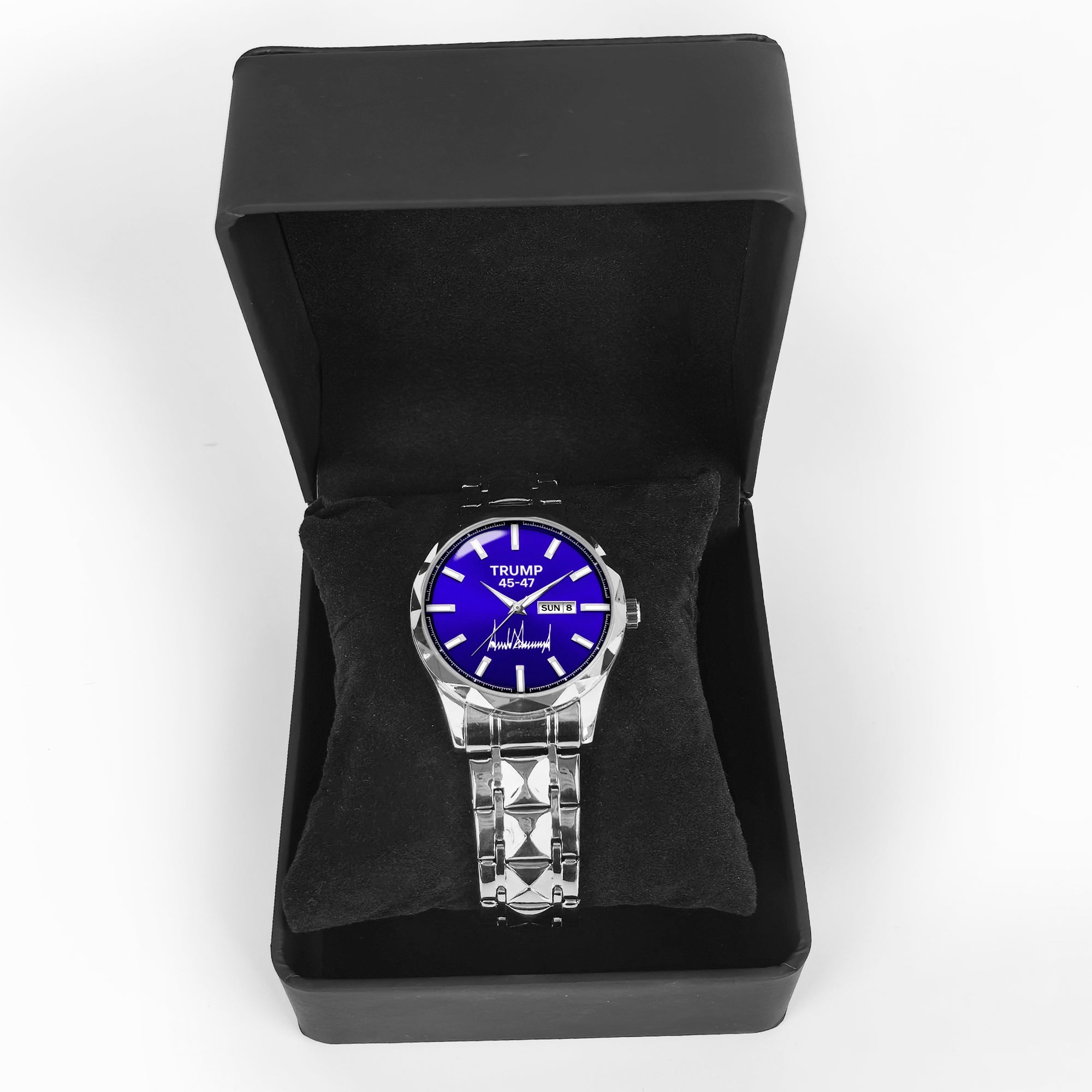 TRUMP 45-47 Watch 2026 Silver Blue Dial – Luxury Steel Watch for Men
