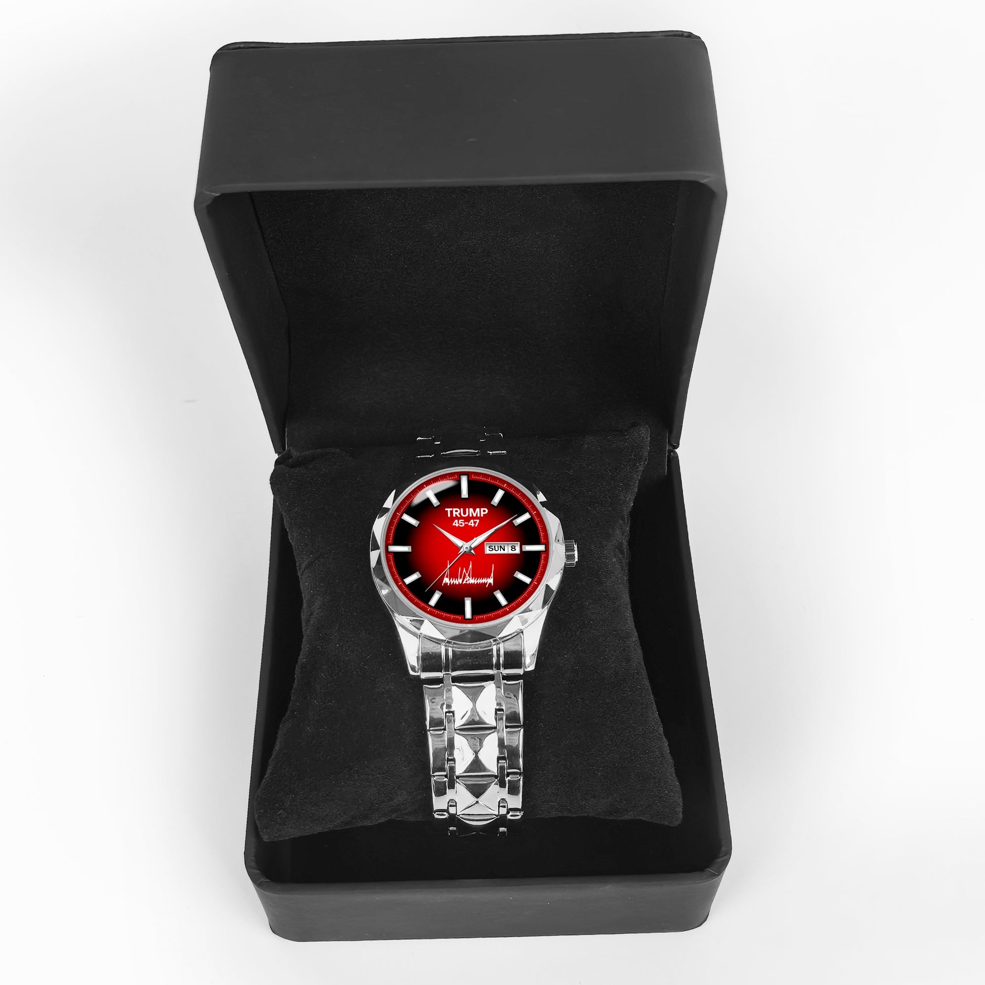 TRUMP 45-47 Watch 2026 Luxury Silver – Deep Inferno Red Dial – Watch for Men