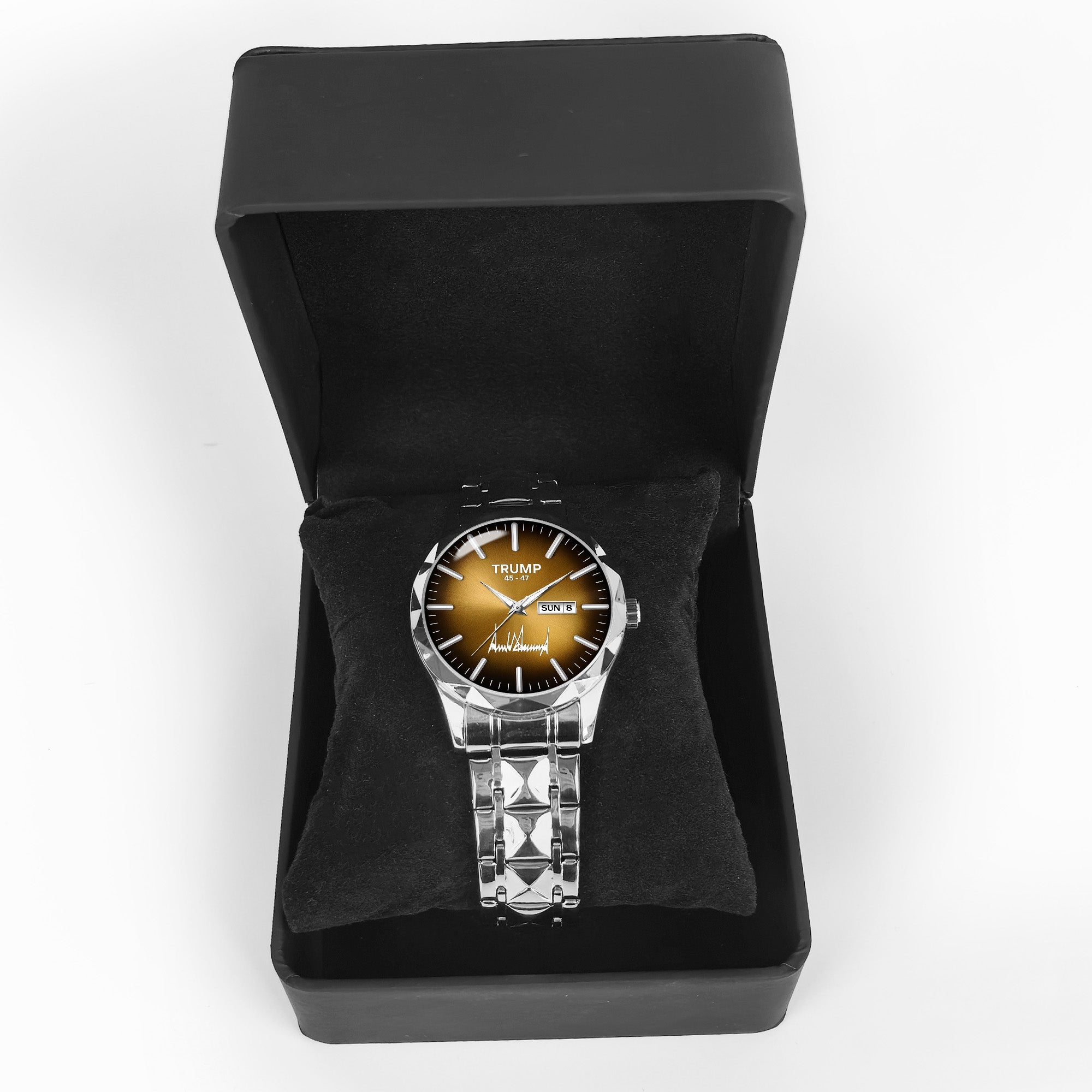 TRUMP 45-47 Watch 2026 Luxury Silver – Chocolate Brown Sunburst Dial