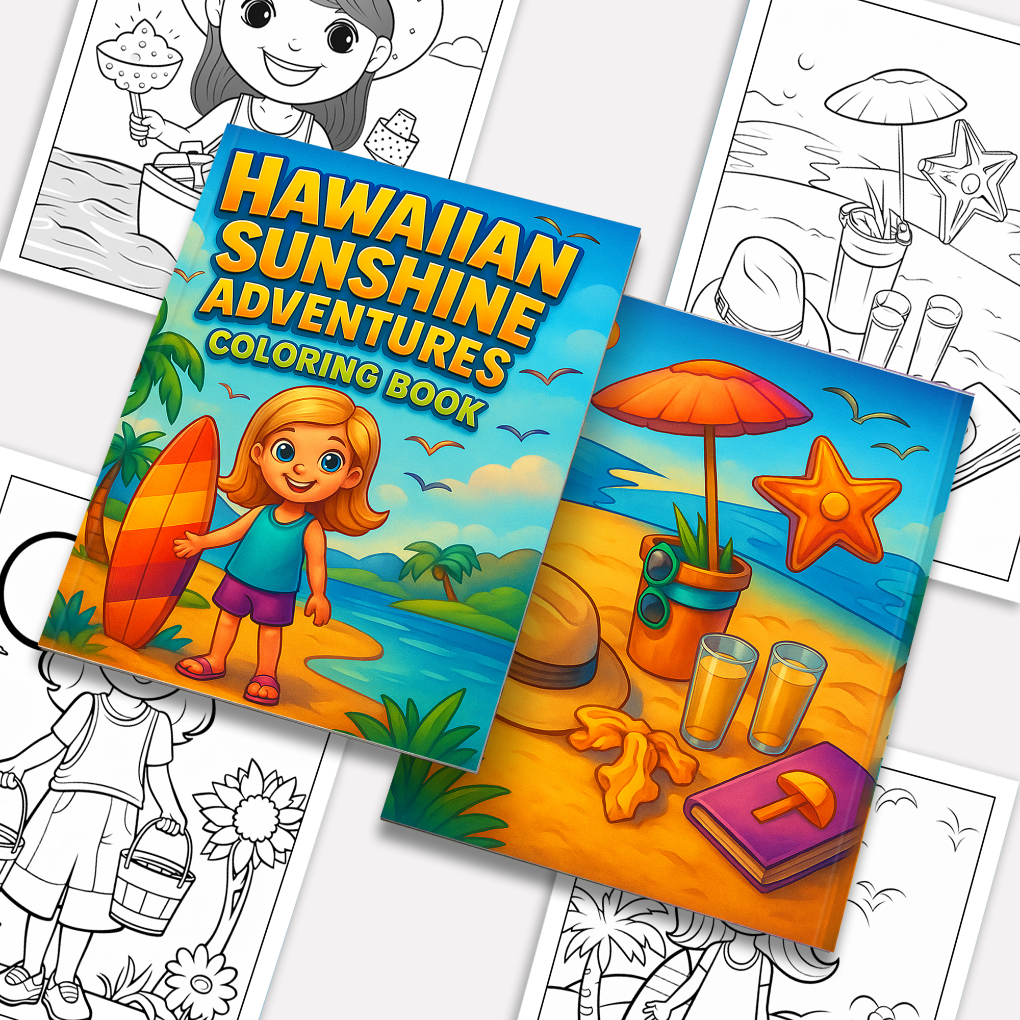 Hawaiian Sunshine Adventures Coloring Pages – 48 Tropical and Beach Scenes for Kids