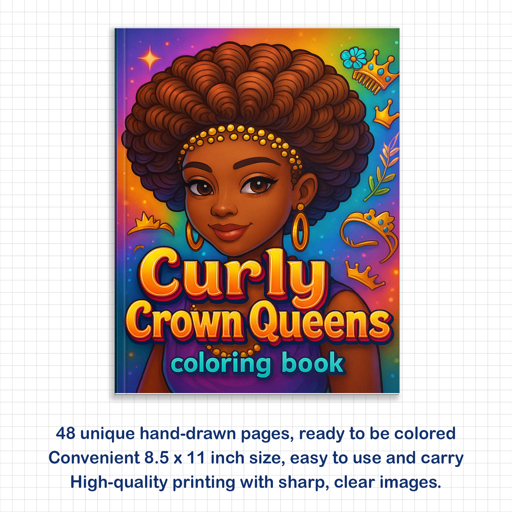 Curly Crown Queens – Black Girl Coloring Pages – 48 Pages – Afro Hair, Style & Confidence – For Kids