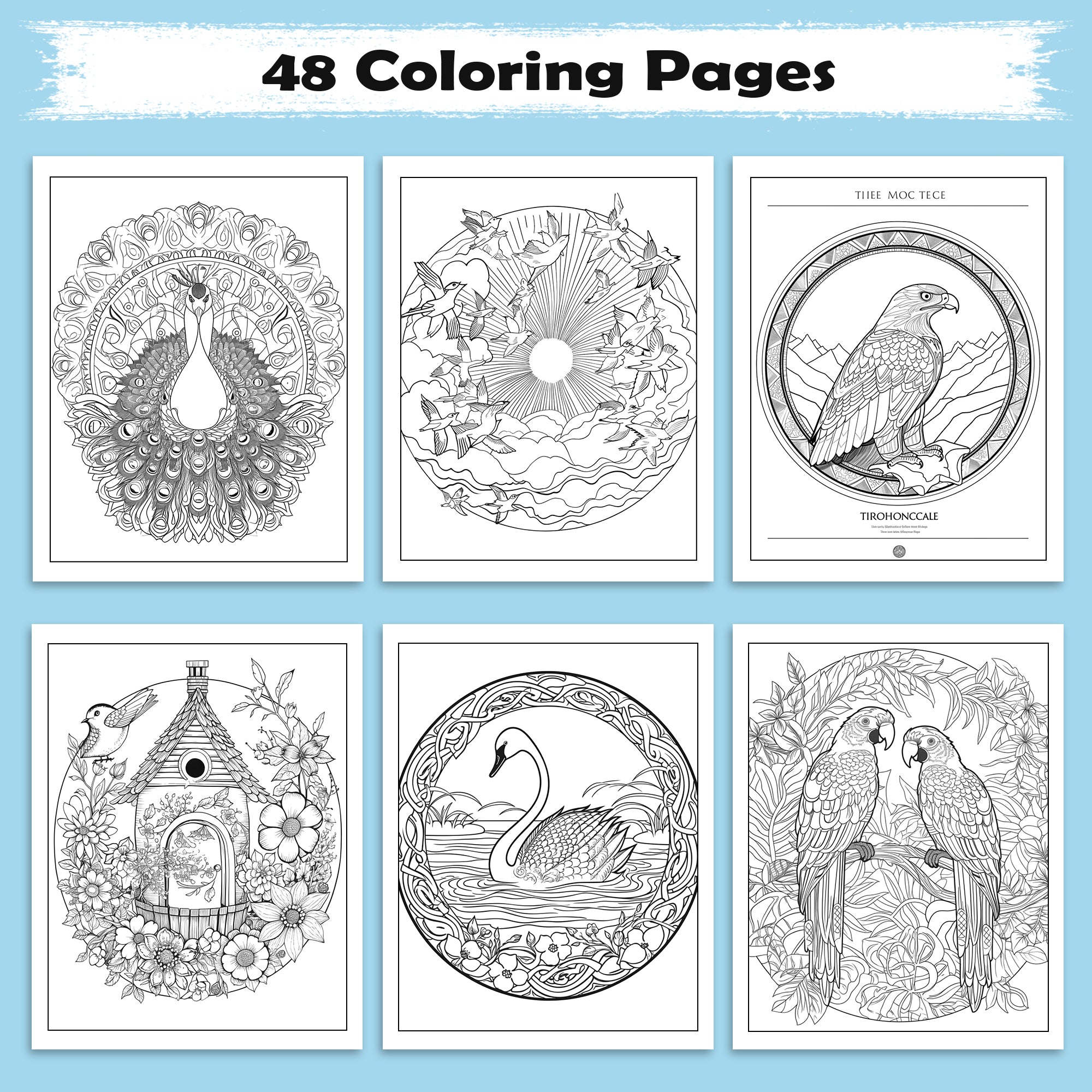 Feathered Mandalas Coloring Pages – 48 Intricate Bird Designs for Adults