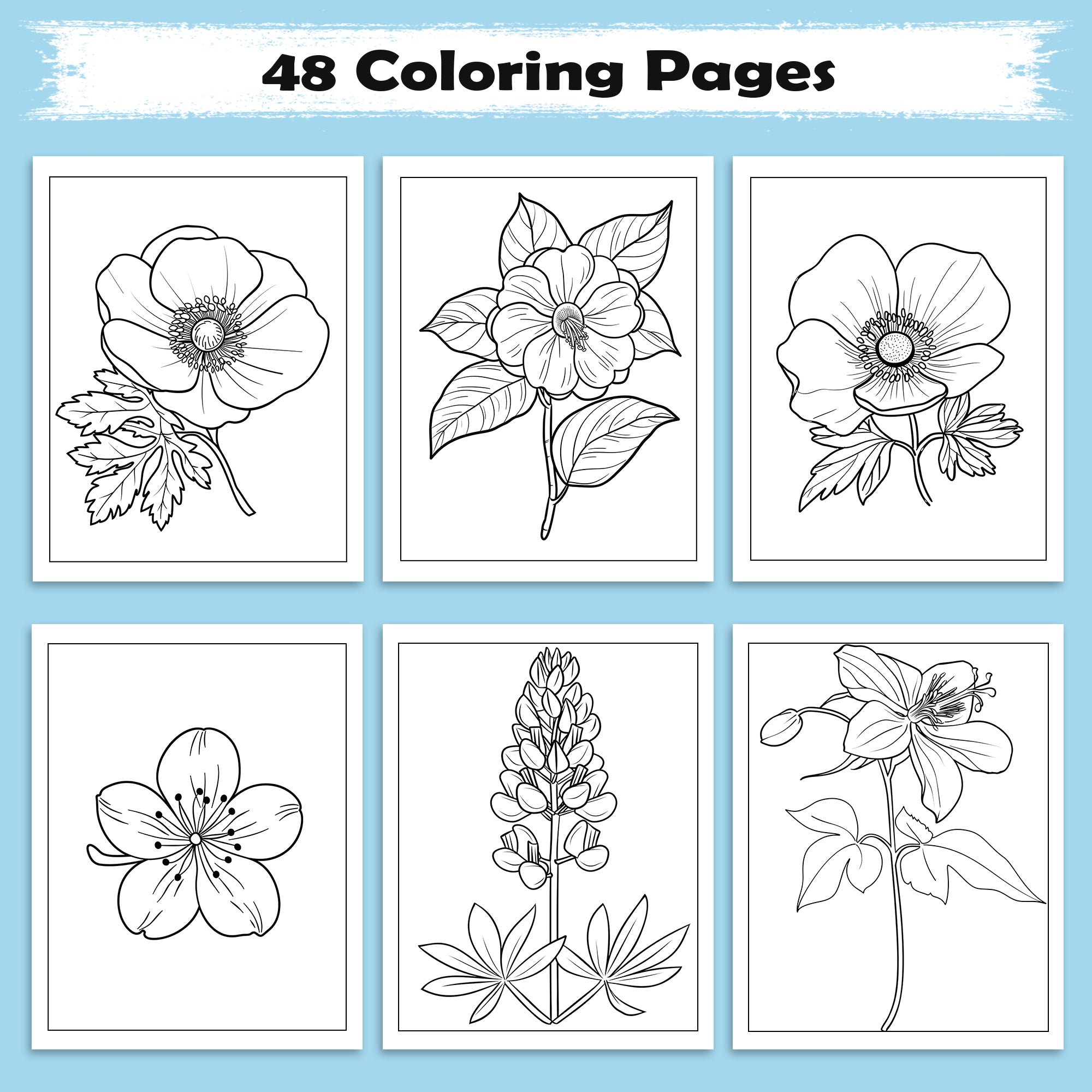 Petal Grace Coloring Pages – 48 Pages – Minimalist Flowers, Clean Line Art – For Adults