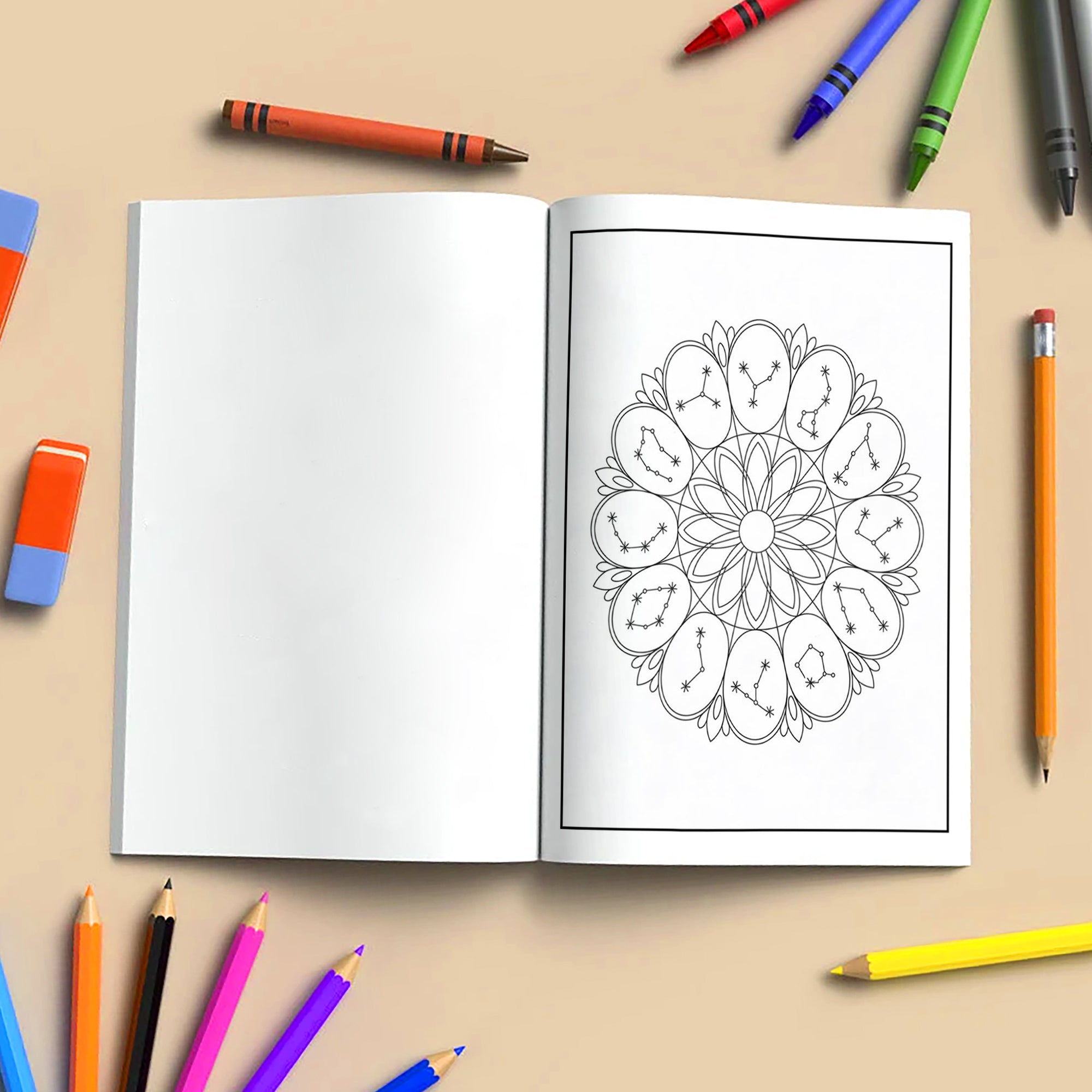 Zodiac Mandalas Coloring Pages – 48 Pages – Celestial Symbols & Constellation Designs for Adults