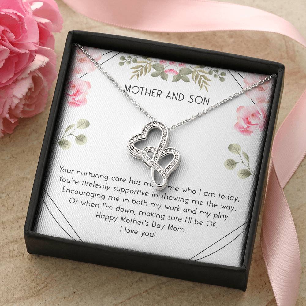 Mother's Day Gift For Mom Two Hearts Necklace For Mom From Son Double Hearts Necklace