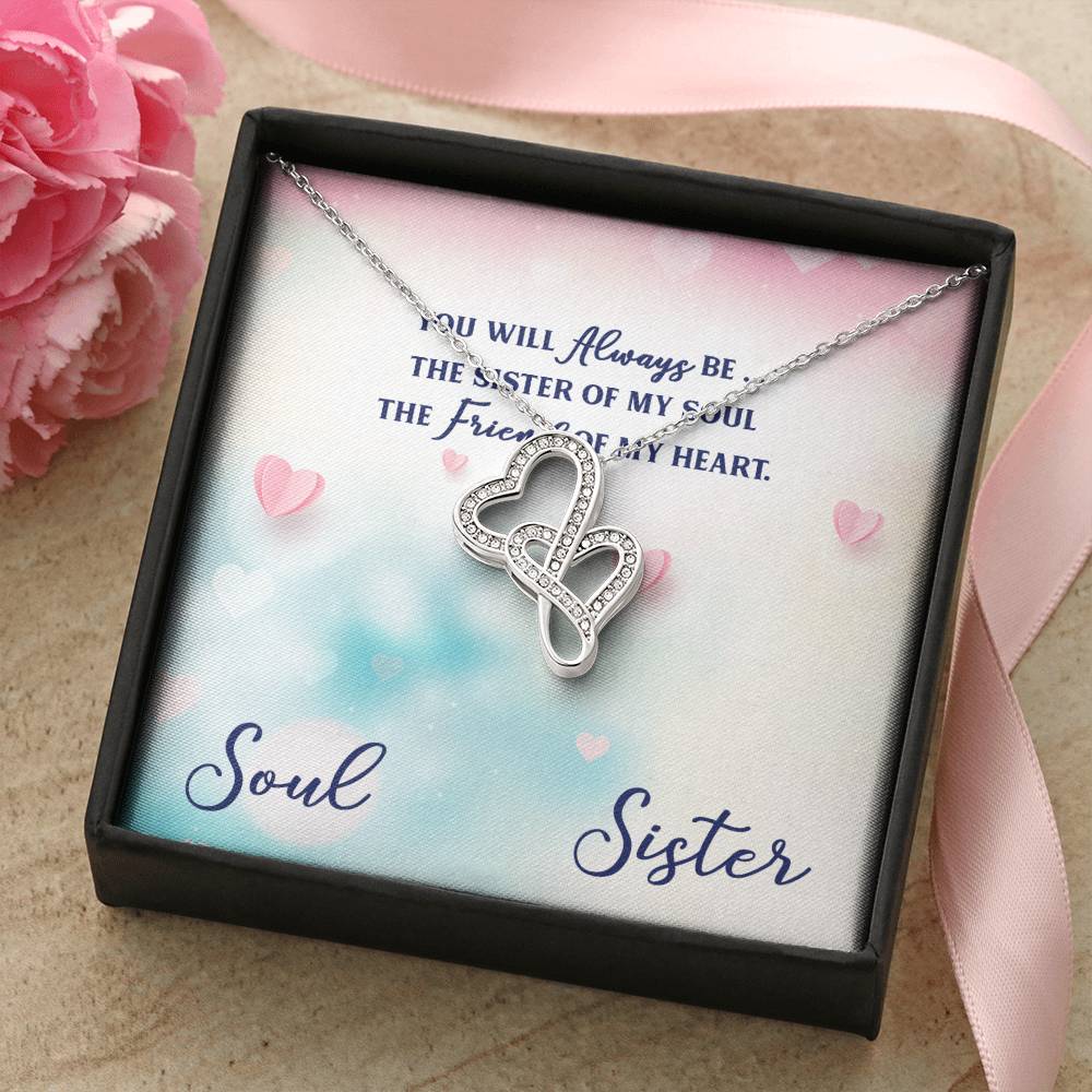 You Will Always Be 14K 4K White Gold Finish  Double Hearts Necklace