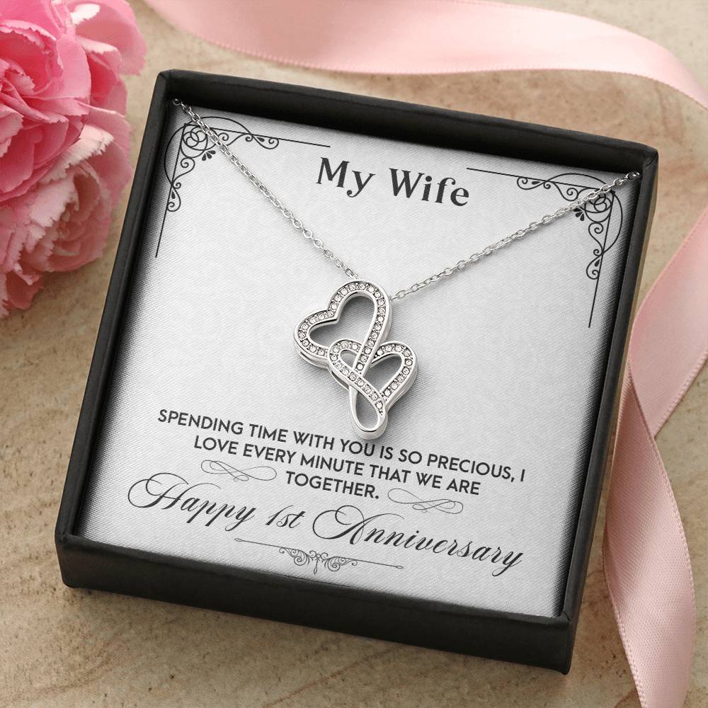 My Wife Every Minute 1St Anniversary  Double Hearts Necklace