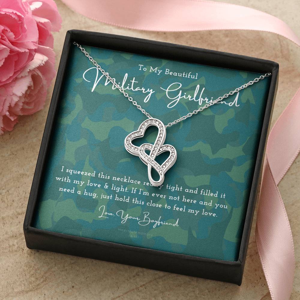 Army Girlfriend Gift Best Military Girlfriend In The World Deployment Gift Gift For Military Girlfriend Military Deplo 1 Double Hearts Necklace