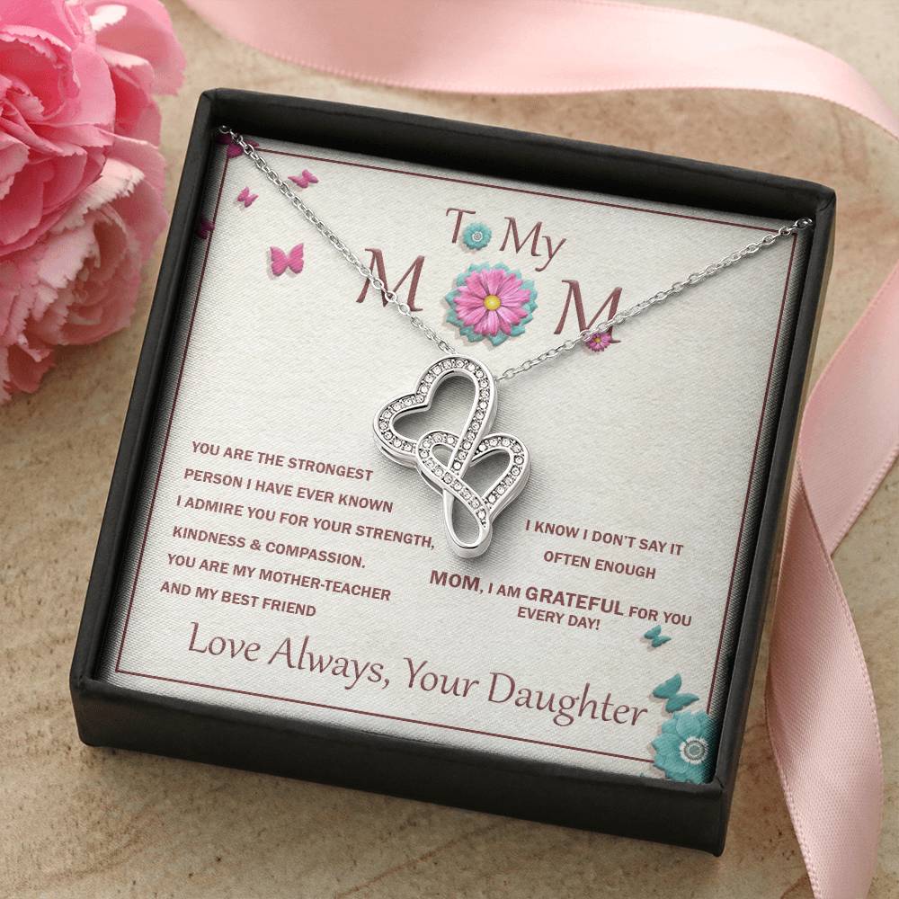 For Mother With Message Card 1 Double Hearts Necklace