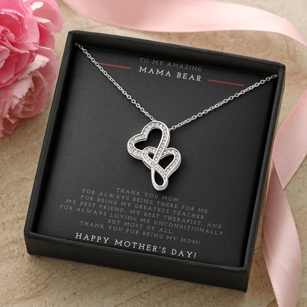 To My Amazing Mama Bear Double Hearts Necklace