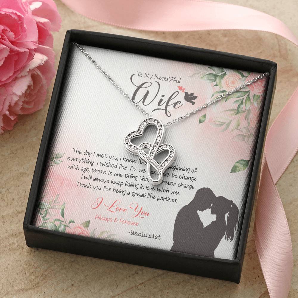 Machinist's Wife Dazzling Pendant Double Hearts Necklace