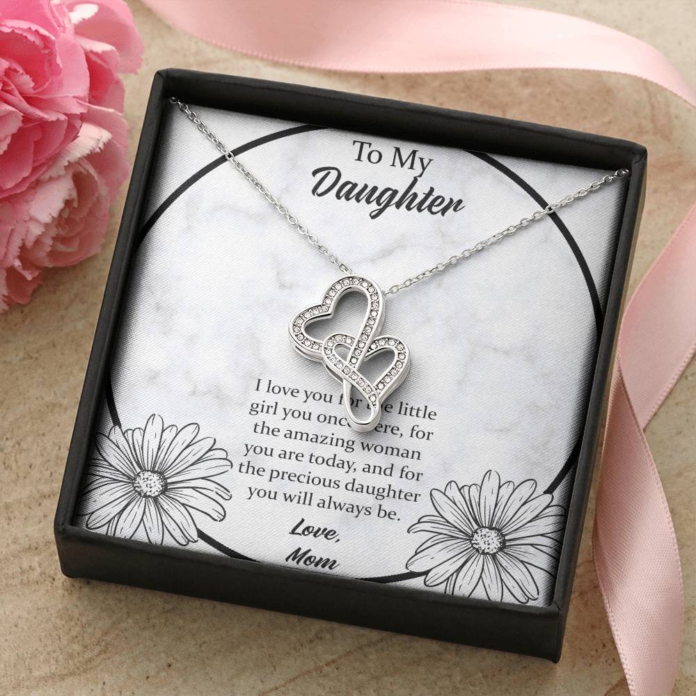 To My Daughter I Love You For The - Love Mom Double Hearts Necklace