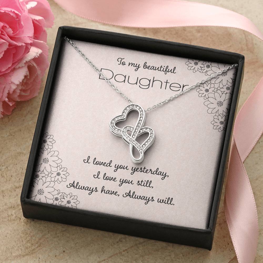 To My Beautiful Daughter Double Hearts Necklace