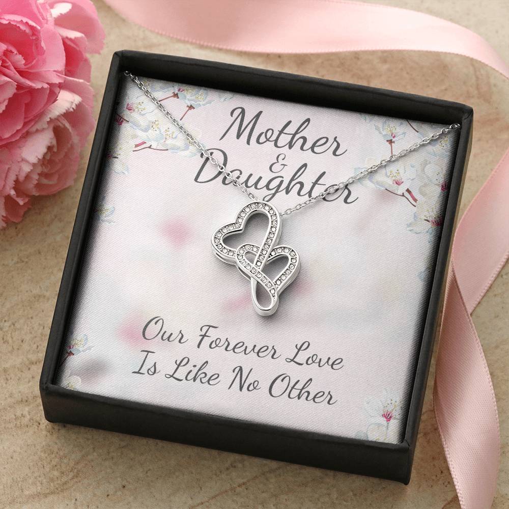 Mother And Daughter  With Luxury Box Double Hearts Necklace