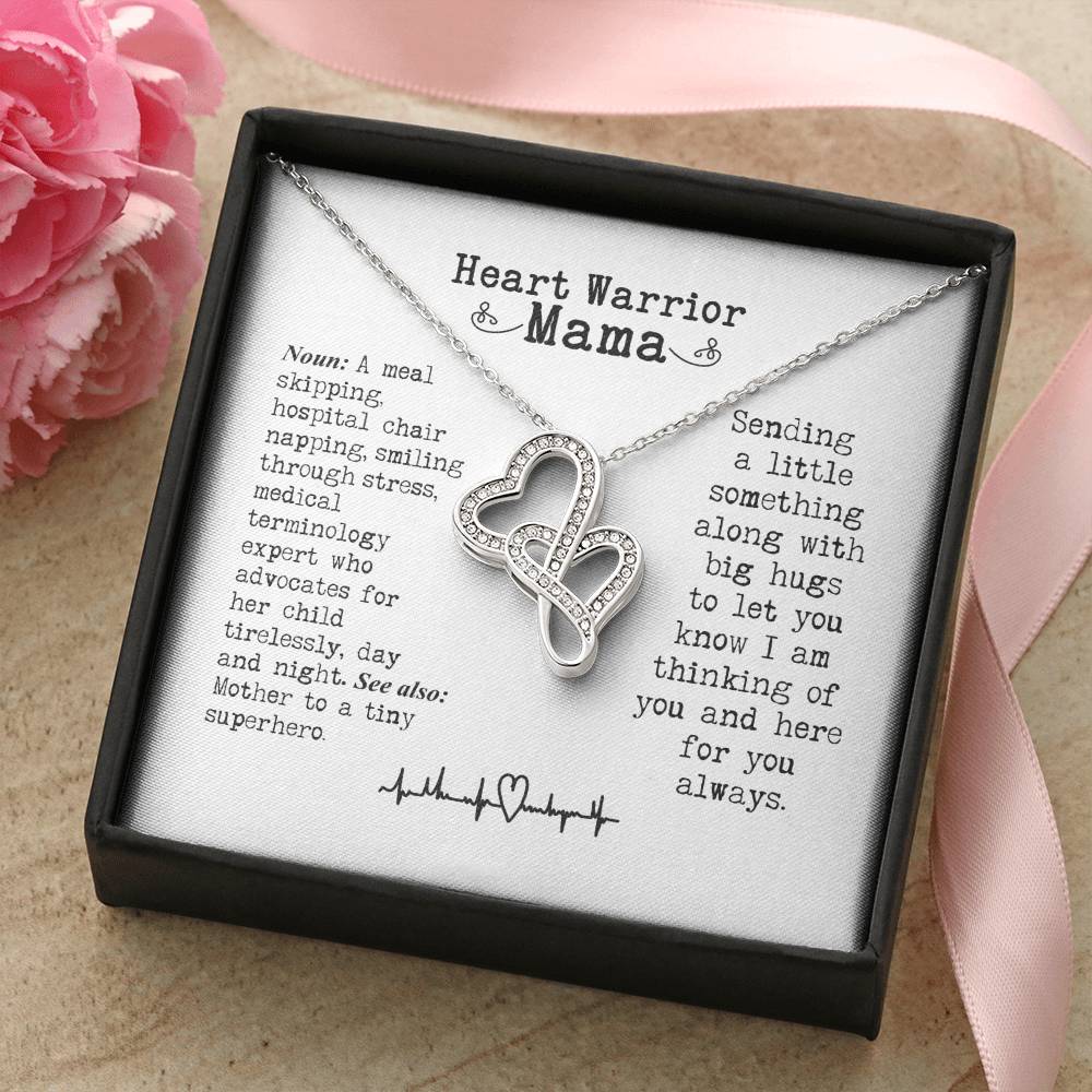 Heart Warrior Mom Double Hearts Necklace