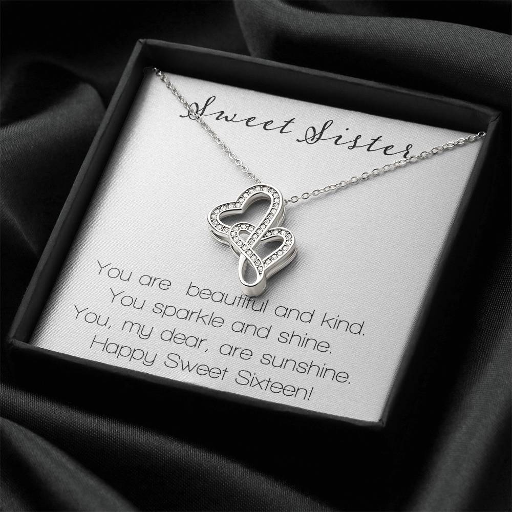 Sweet Sister You Are Beautiful & Kind Double Hearts Necklace