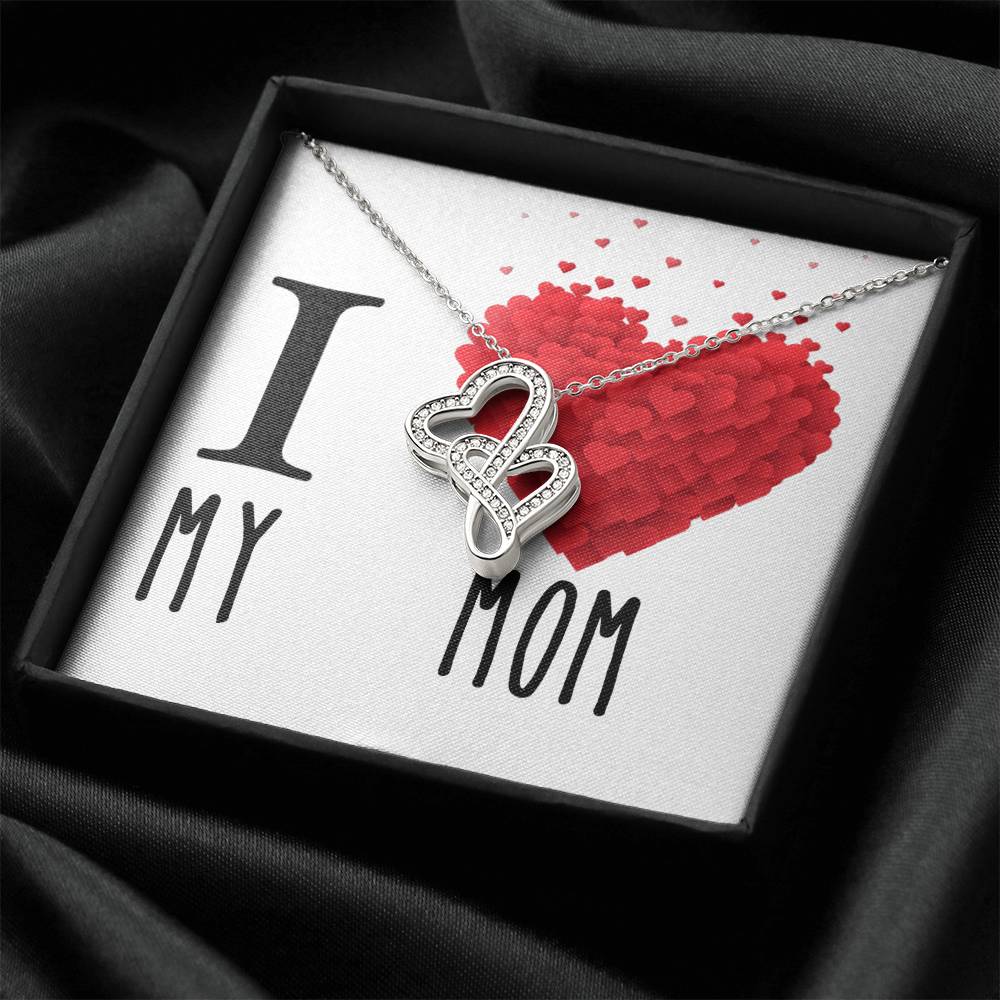 I Love My Mom Double Hearts Cz Necklace Valentines Day Birthday Heartfelt Keepsake Gift Double Hearts Necklace