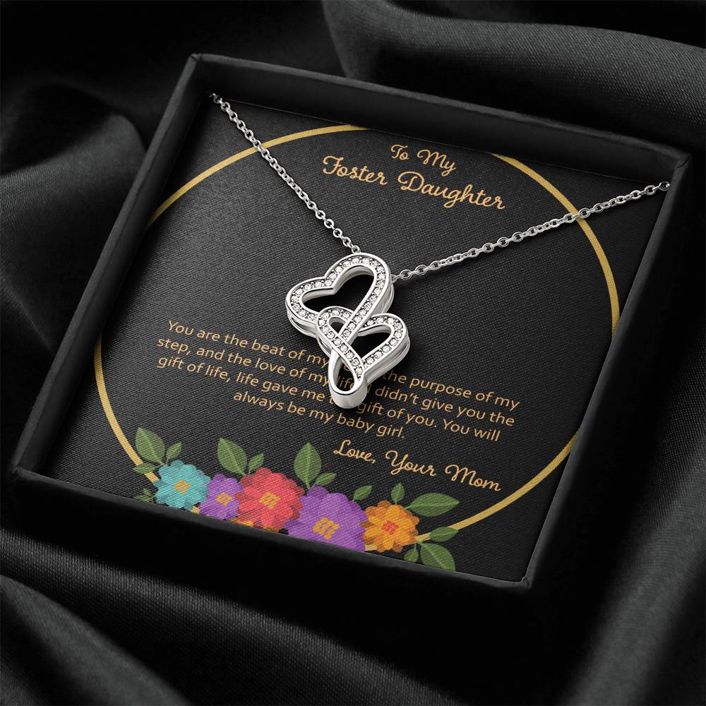 To My Foster Daughter You Are The Beat Of My Heart - Love Mom Double Hearts Necklace
