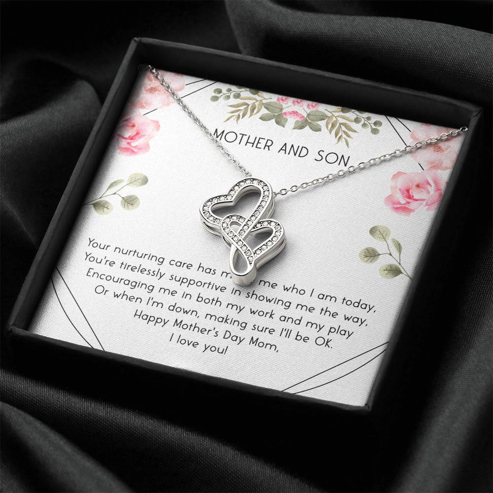 Mother's Day Gift For Mom Two Hearts Necklace For Mom From Son Double Hearts Necklace